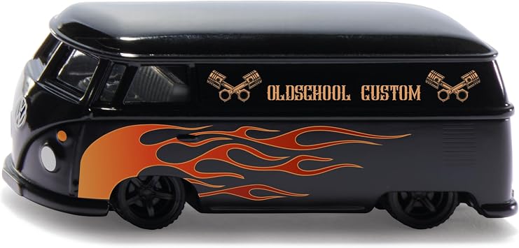 Siku 2363, VW T1 Transporter Oldschool Custom, 150, Toy Car, Metal/Plastic, Black/Orange, Tow Hitch, Elaborate Printing, Opening Doors