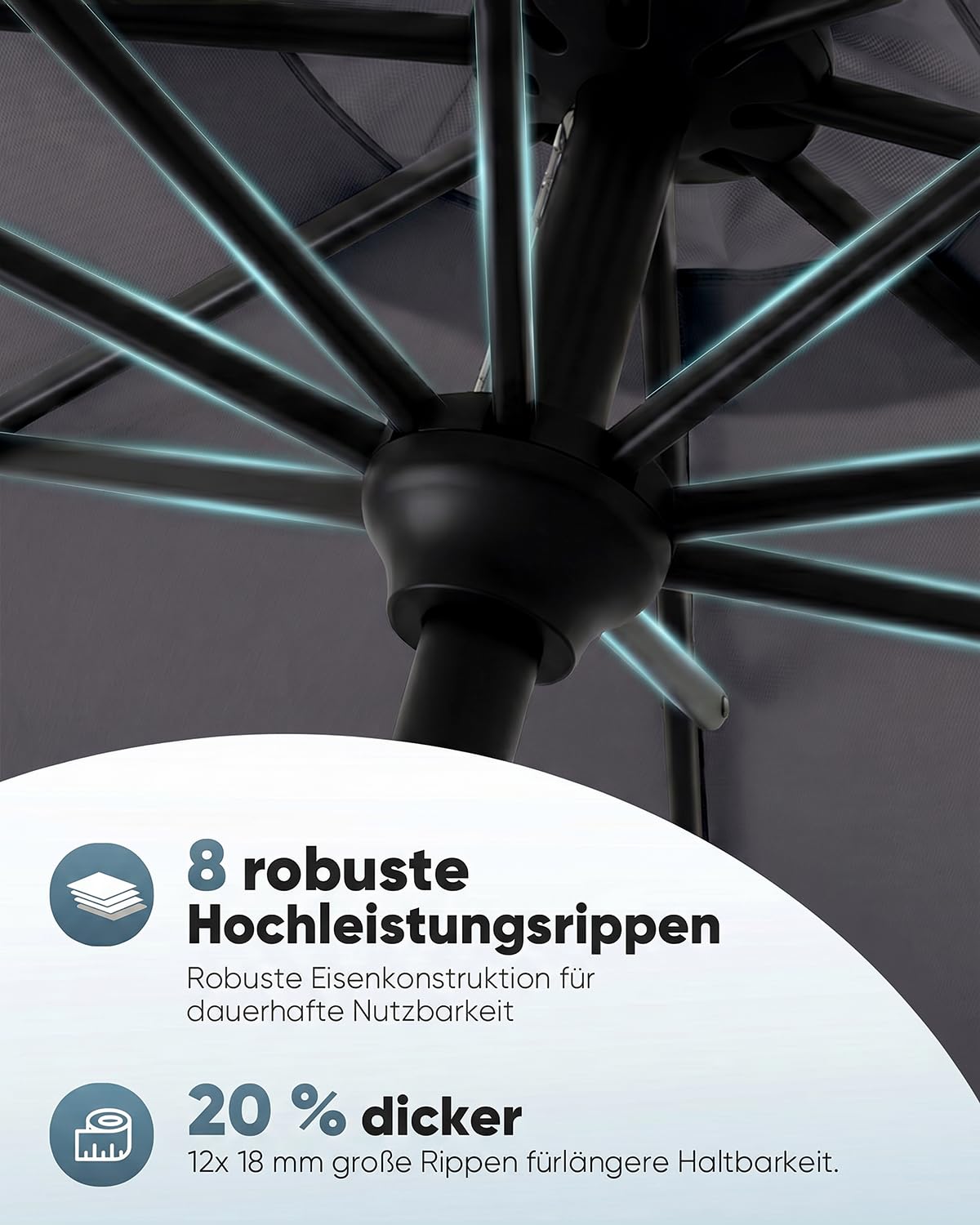 Sekey Alu-Sonnenschirm 300 cm mit Kurbel, Stoffgewicht 180 g/m², UV-Schutz 50+, unterer Mast 38 mm für Stabilität, leicht & langlebig, kippbar für Balkon, Garten & Terrasse