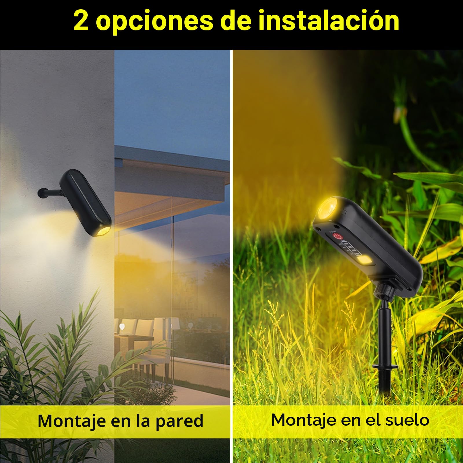 T-SUN 4 Piezas Luces Solares, 3000K Foco Solar Exterior, Luz Solar Exterior Impermeable IP65, ángulo de 360° Ajustable, Lámparas Solares para Patio, Caminos, Suelo, Piscina, Césped
