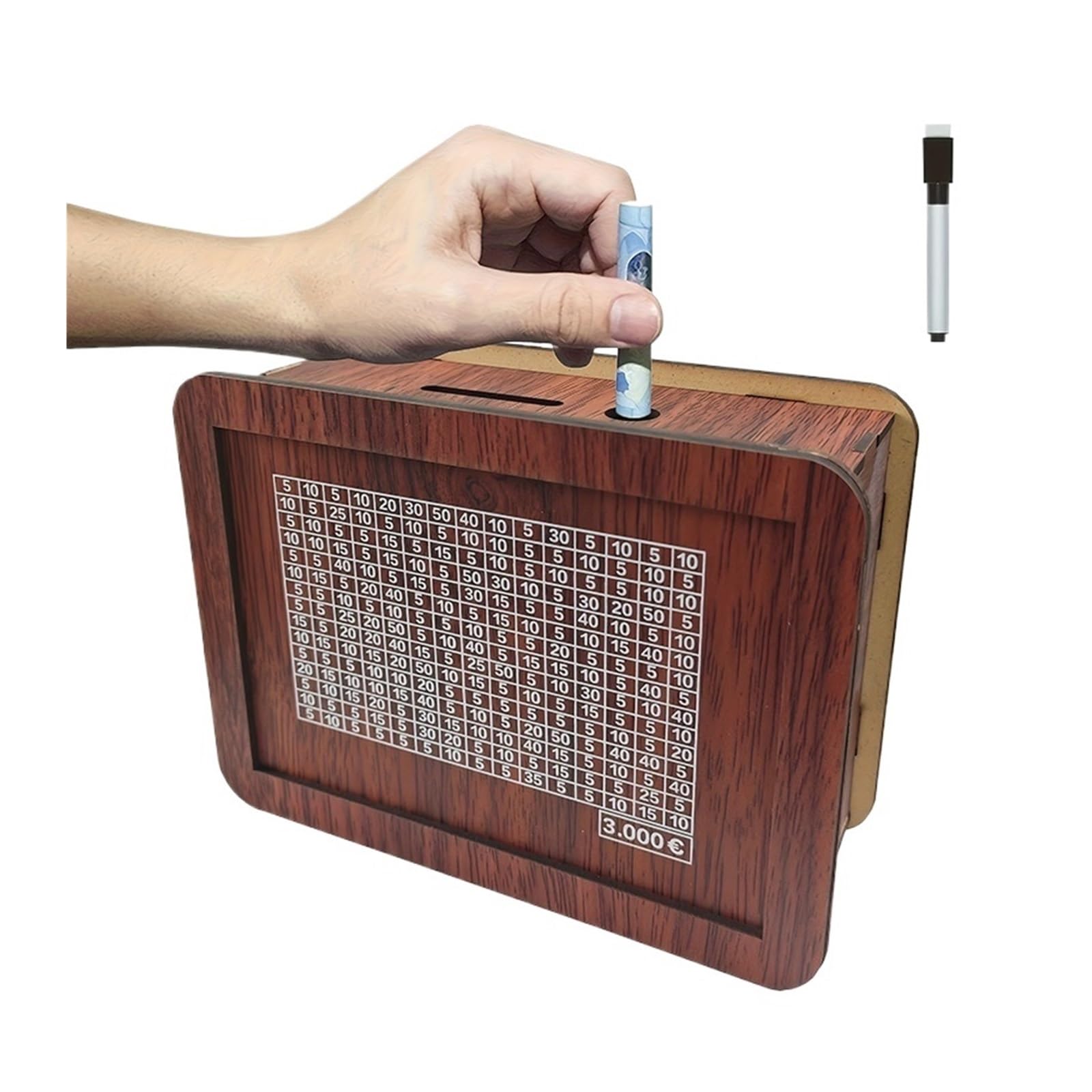 ZythrXLate Wooden Coin Collection Box 1000/3000/5000/10000 Box Wooden Digital Textured Piggy Bank Reusable Money Vault Savings Challenge Cash Storage Case for Coin Collectors(Brown (3000 EUR))