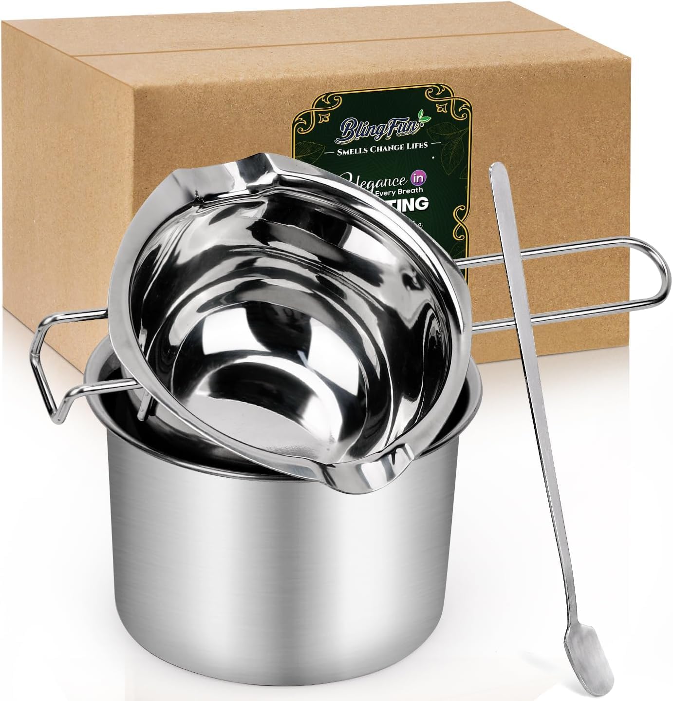 Pachsi 3-Piece Stainless Steel Double Boiler Set for Candle Making - Wax Melting Pot with Pouring Spout for Soy Beeswax