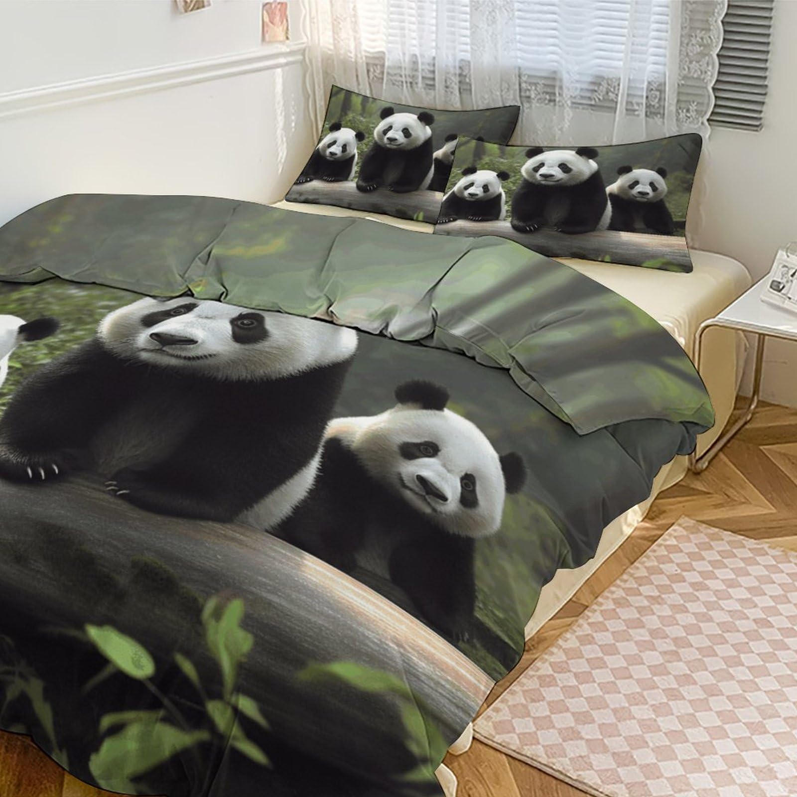 Couette pour grand lit avec parure épaisse 3 pièces au motif panda mignon
