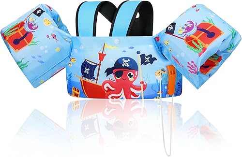 Miniatura 19 de MoKo Chaleco de natación para niños, flotadores para niños pequeños, flotadores de banda de brazo con correa ajustable, chaqueta de natación con ala