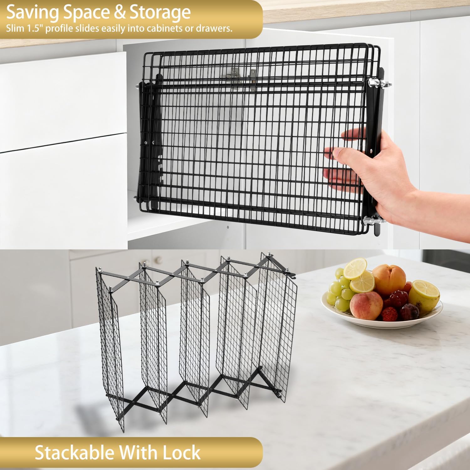5-Tier Stackable Cooling Rack for Baking, Collapsible Wire Cookie Rack with Adjustable Heights, Non-Stick Roasting & Drying Rack for Cupcakes, Pies and Pastries, Space-Saving Kitchen Essential