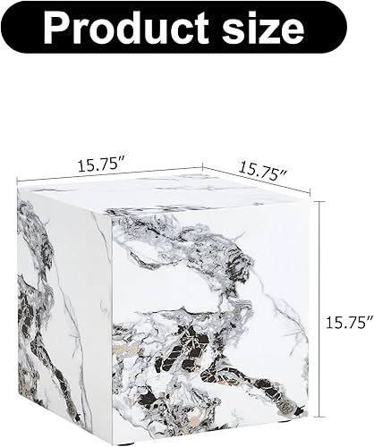 Miniatura 2 de Mesa auxiliar pequeña de madera, mesa auxiliar cuadrada con forma de cubo, mesa auxiliar con patrones de mármol para sala de estar, dormitorio,