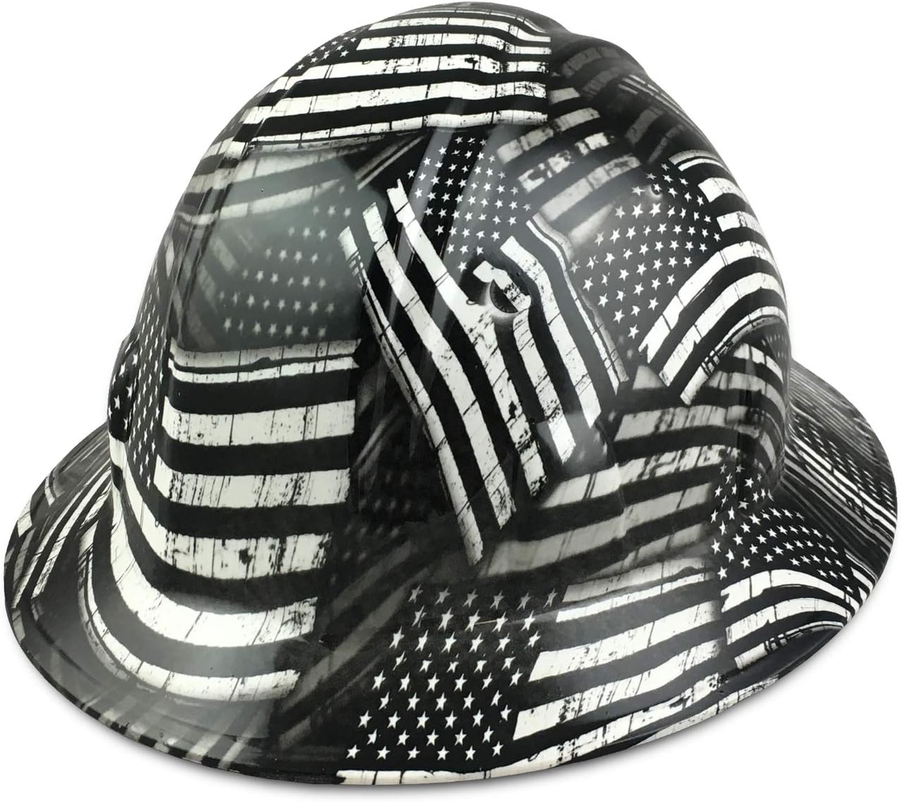 Hydrographic Full Brim Hard Hats with 6 Point Suspension - Don't Tread On Me USA Flag Yellow