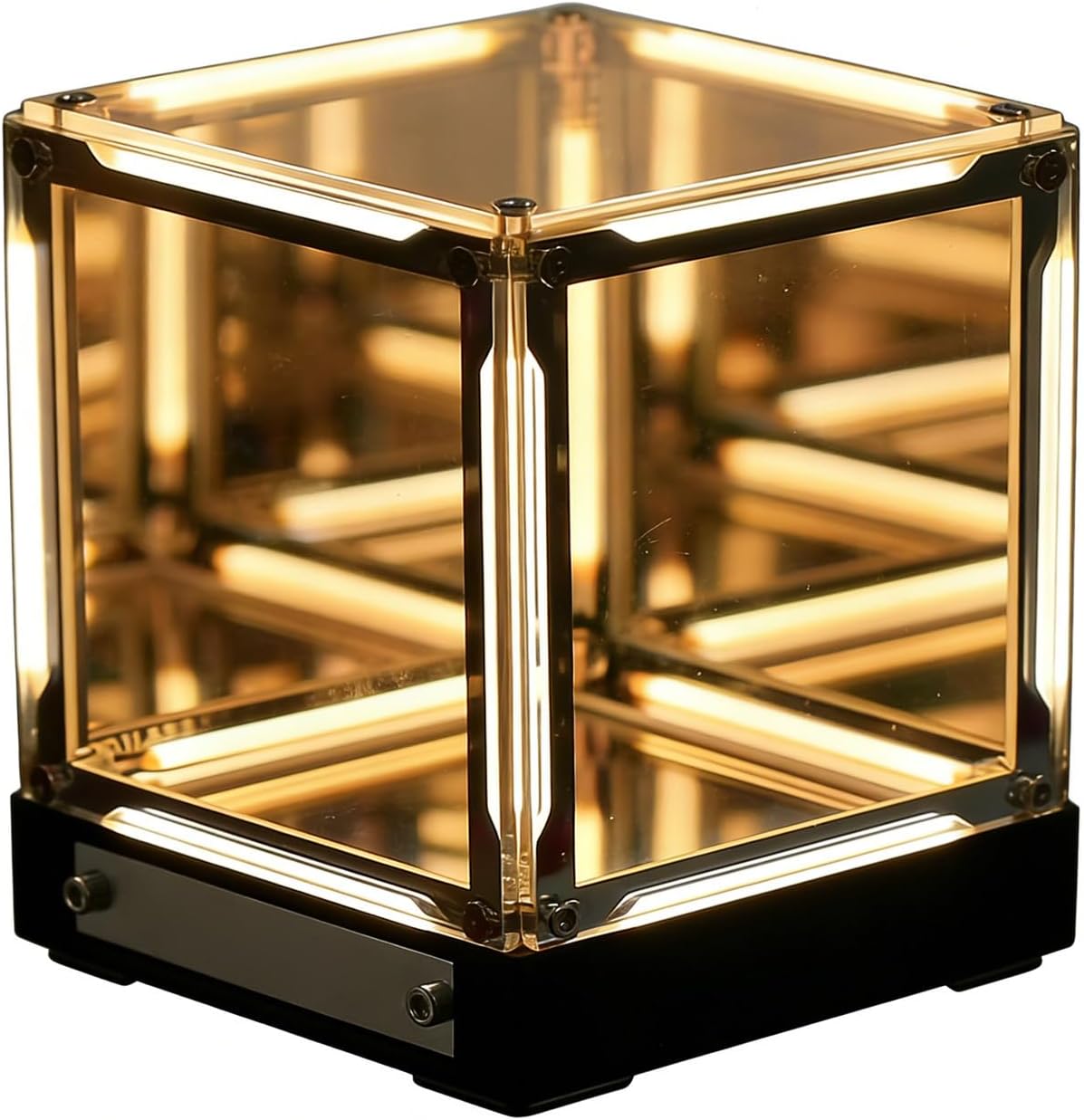 Oumefar 4D Mood Night Light Mirror Acrylic LED, Touch Dimming Rechargeable Space Ambient Lamp for Bookshelf Bedside Table Yellow