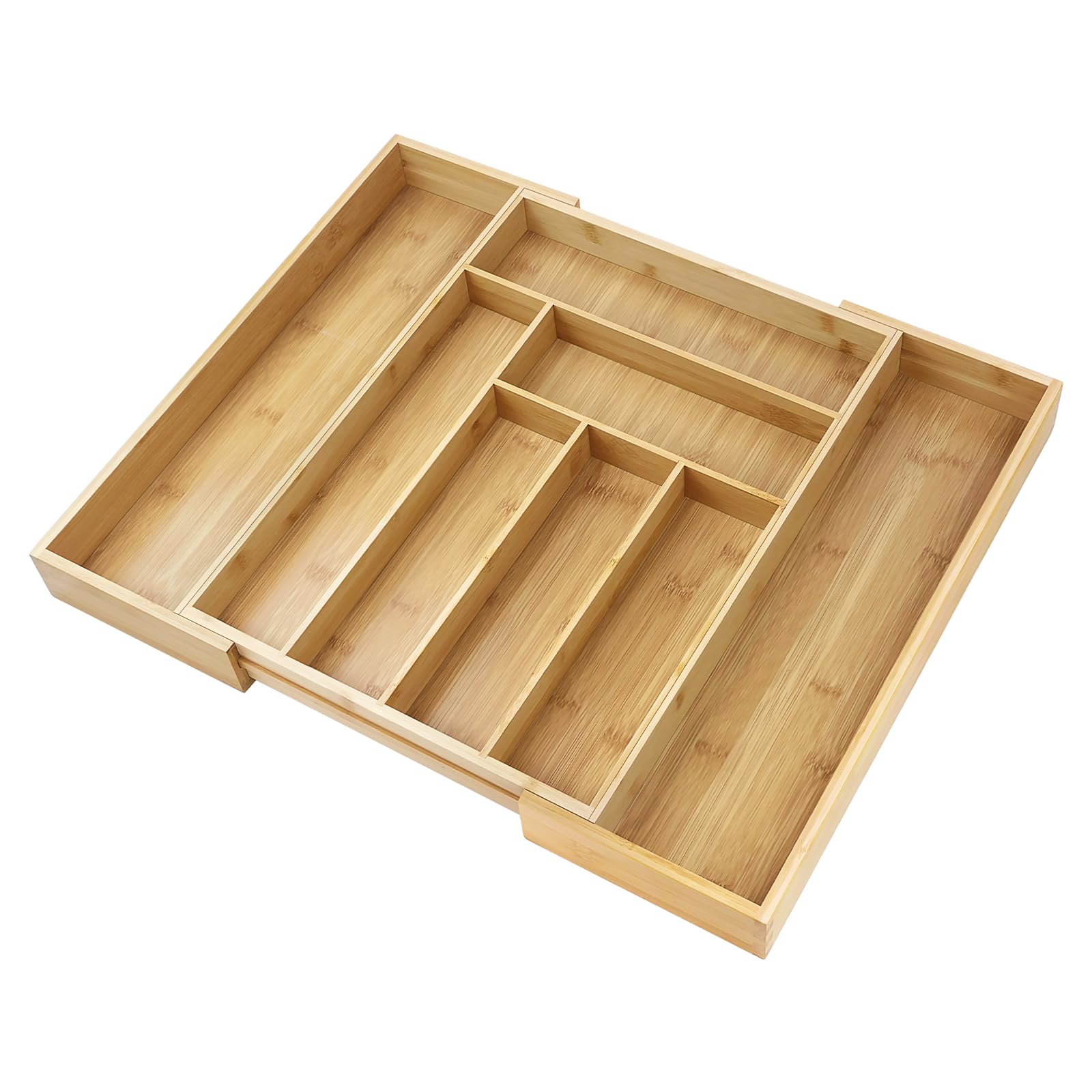 Bamboo Cutlery Drawer Organiser, Space-Saving 6-8 Storage Compartments Holds Silverware, Expandable Kitchen Utensil Tray Rack, Adjustable Cutlerys Divider Organiser for Silverware, Flatware, Knives