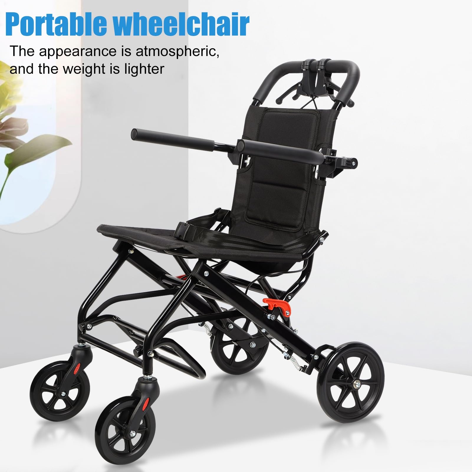 Fauteuil roulant manuel pour adultes âgés, fauteuil de transport pliable léger, fauteuils roulants voyage avec support 220 lb, scooter mobilité à poussée manuelle barre A