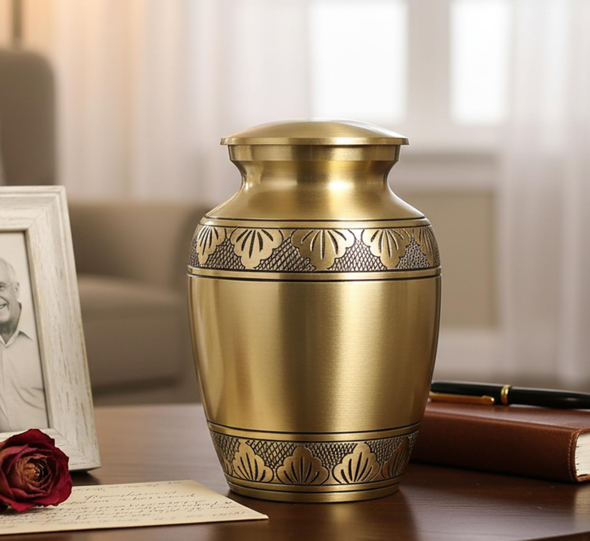 Mother Of Pearl Brass Cremation Urn Memorials Urns Container Jar Pot | Brass Urns | Metal Urn | Burial Urn | Memorial Urn
