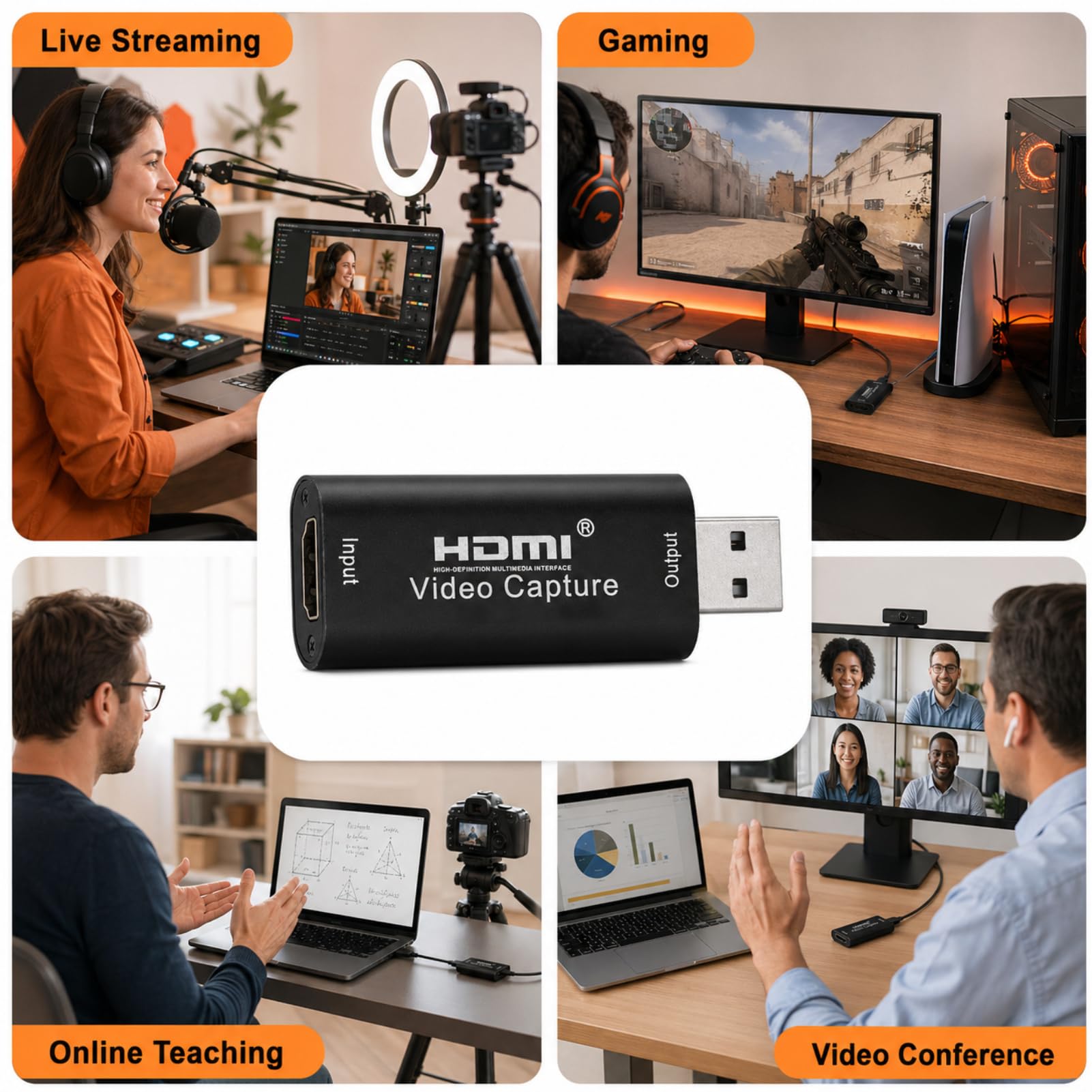 Adaptador HDMI para tarjeta de captura de audio y vídeo de alta definición, tarjeta hdmiUSB cautiva portátil 1080p, adaptador HDMI Tarjetas de captura de audio y vídeo para transmisión en directo