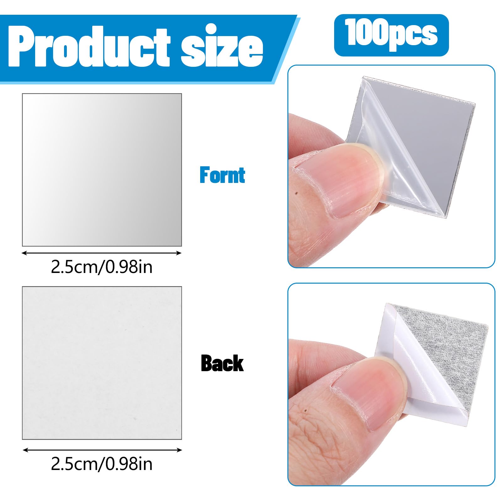100Pcs Mini Size Square Mirror 1 Inch Adhesive Small Square Mirror Acrylic Craft Mirror for Crafts and DIY Projects Supplies Home Decoration