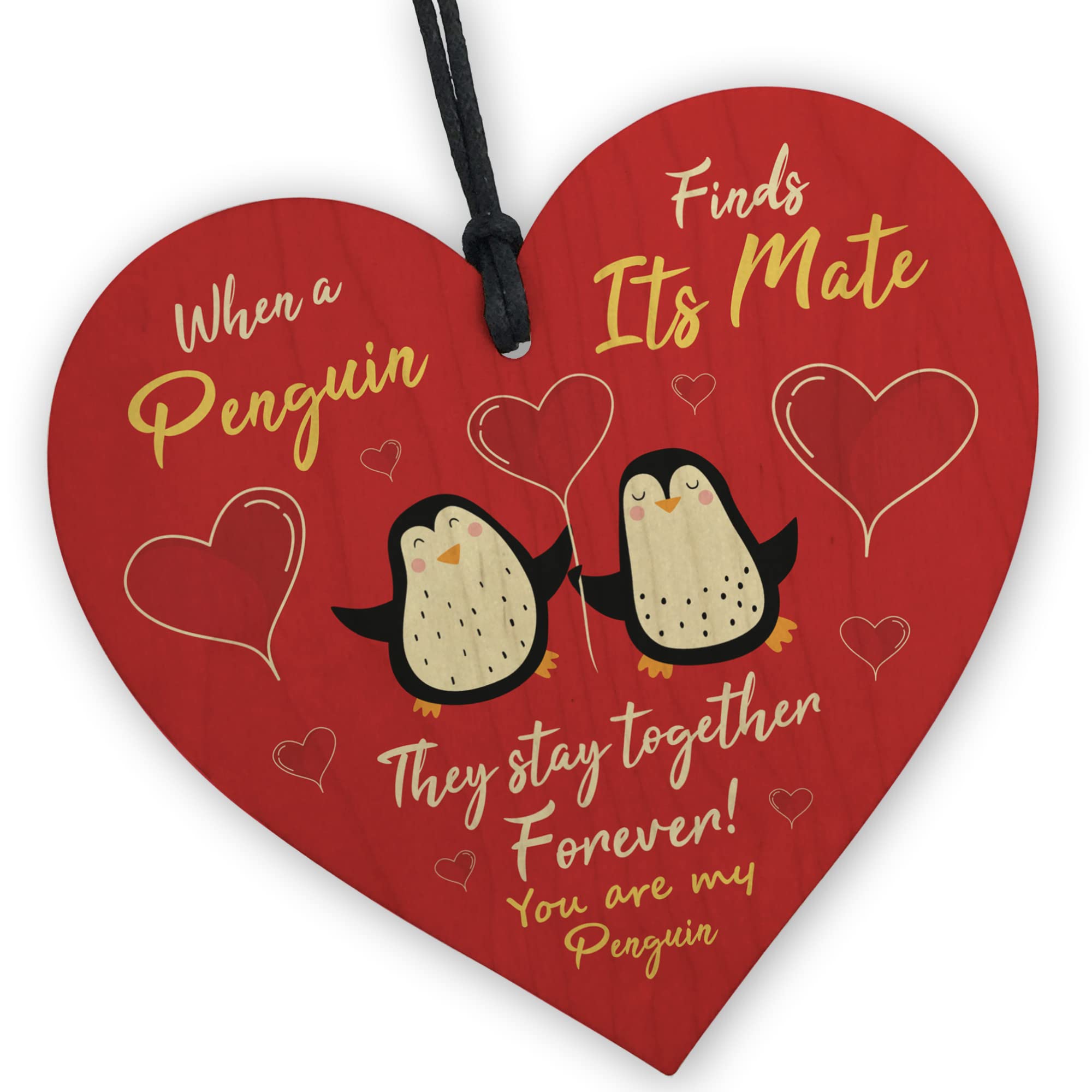 Red Ocean My Penguin Red Wooden Heart Gift For Valentines Day, Novelty Anniversary Present Gifts For Him Her, Gift For Boyfriend Girlfriend