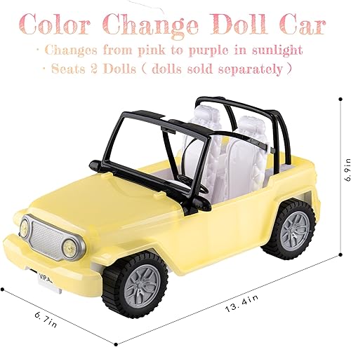 Miniatura 2 de Auto de juguete de moda para muñecas, vehículo de muñeca todoterreno que cambia de color bajo la luz solar, auto convertible de 2 asientos con