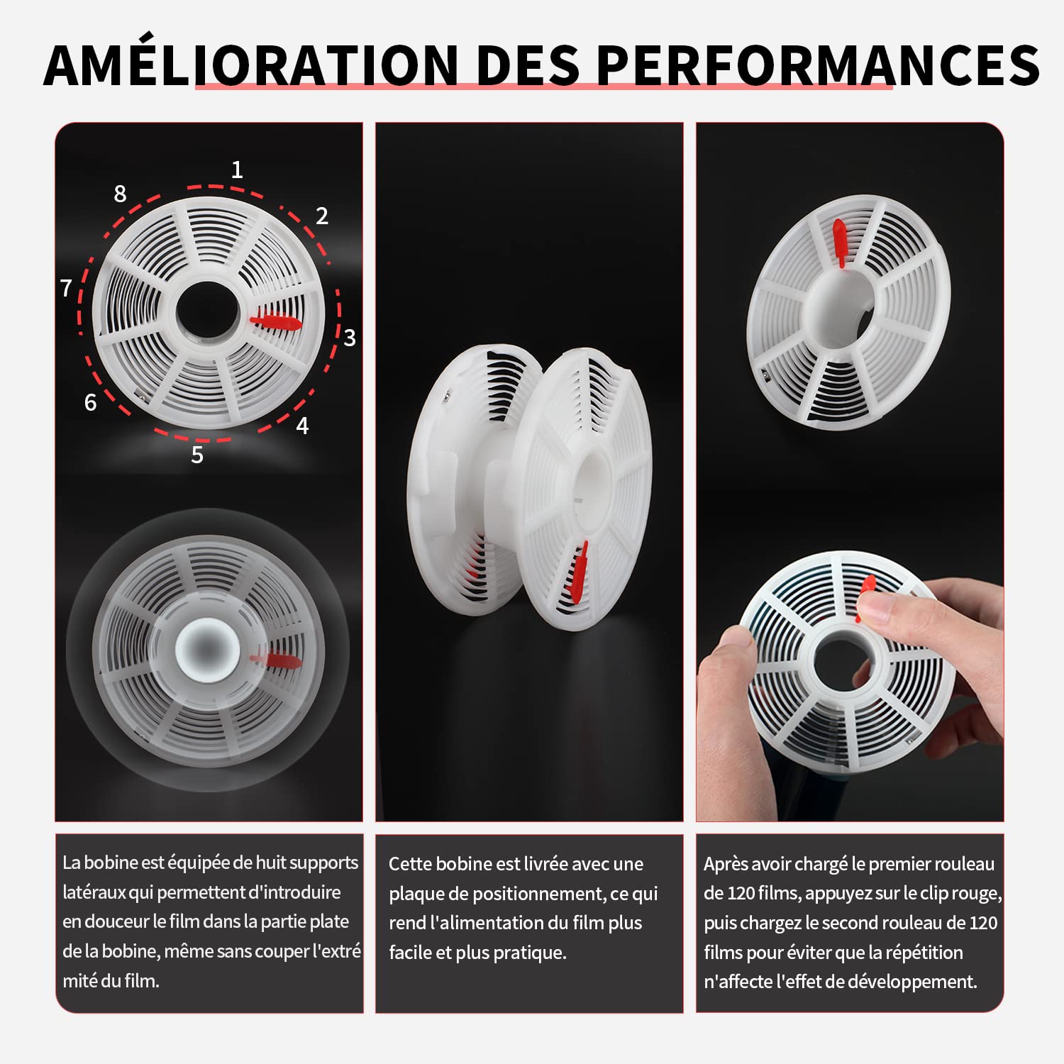eTone Réservoir de développement Universel pour Chambre Noire avec 3 bobines en Spirale pour Le Traitement de 120 135 Rouleaux de Film N/B Équipement de Traitement de Film pour Appareil Photo