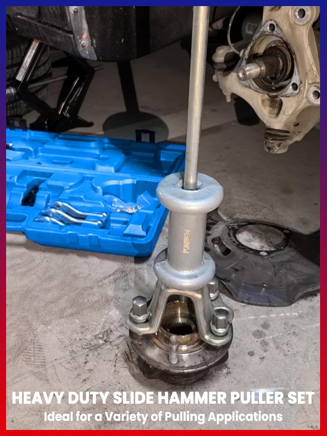 Punmew Slide Hammer Puller Set 19 PCS Front Wheel Hub Bearing Remover & Rear Wheel Axle Hub Dent Shaft Puller Tool Kit Slide Hammer