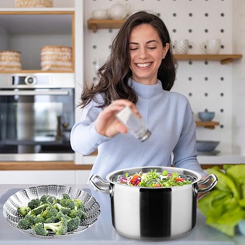 Miniatura 9 de Zocy - Cesta de vapor de acero inoxidable para alimentos y verduras, cesta de vapor expandible prémium para adaptarse a macetas de varios tamaños