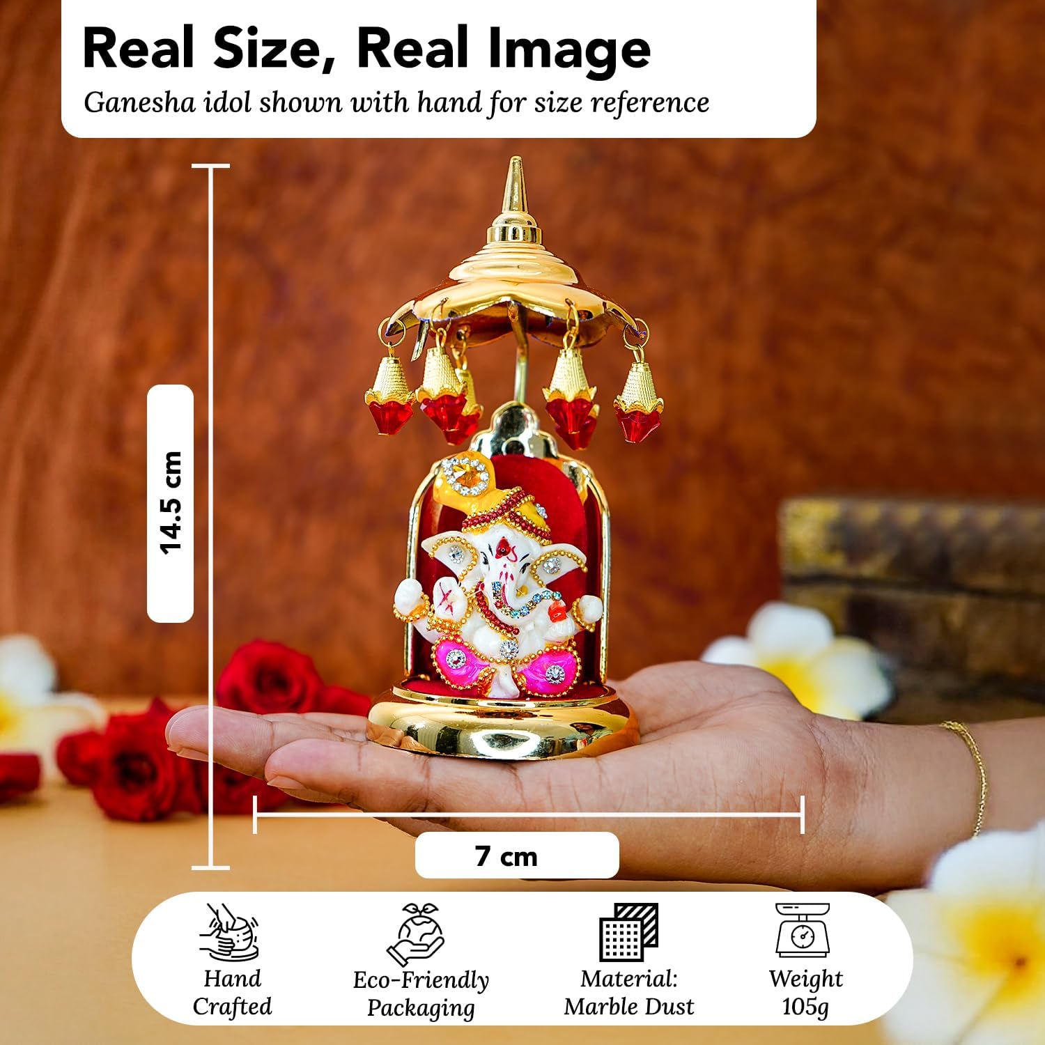 Ekhasa Ganesh Idol for Car Dashboard with Umbrella | Ganpati Idol for Cars | Vinayak Idols for Car Dashboard, Home Decor | Ganapathi Idol for Home | Vinayagar Statue for Office Desk