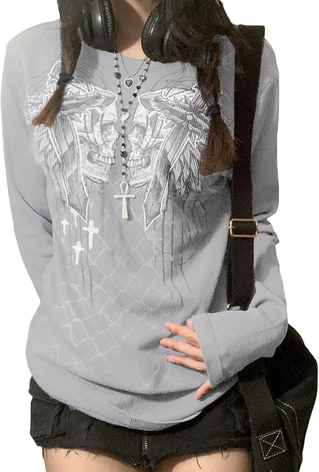 Women's Gothic Long Sleeve Shirts Y2k Fairy Grunge Top Tees Teen Girls Cute Vintage Emo Aesthetic Clothes 2000s - Image 3