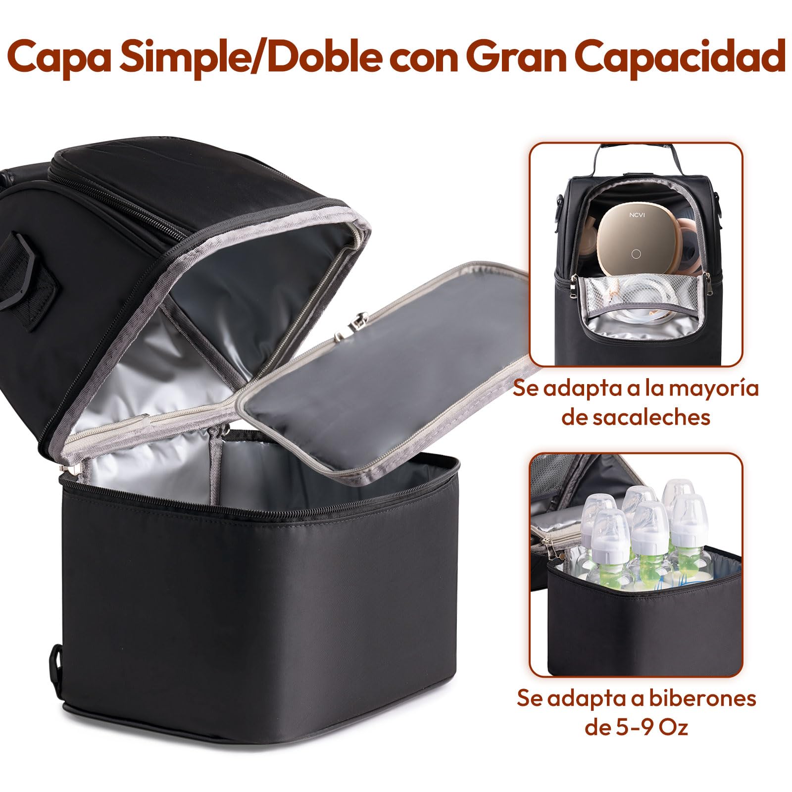 NCVI Bolsa para Enfriar Leche Materna con Bolsa de Hielo, Doble Capa, se Adapta a 6 Botellas, hasta 9 onzas para la Mochila de la Bolsa de la Bomba de Lactancia de la Madre