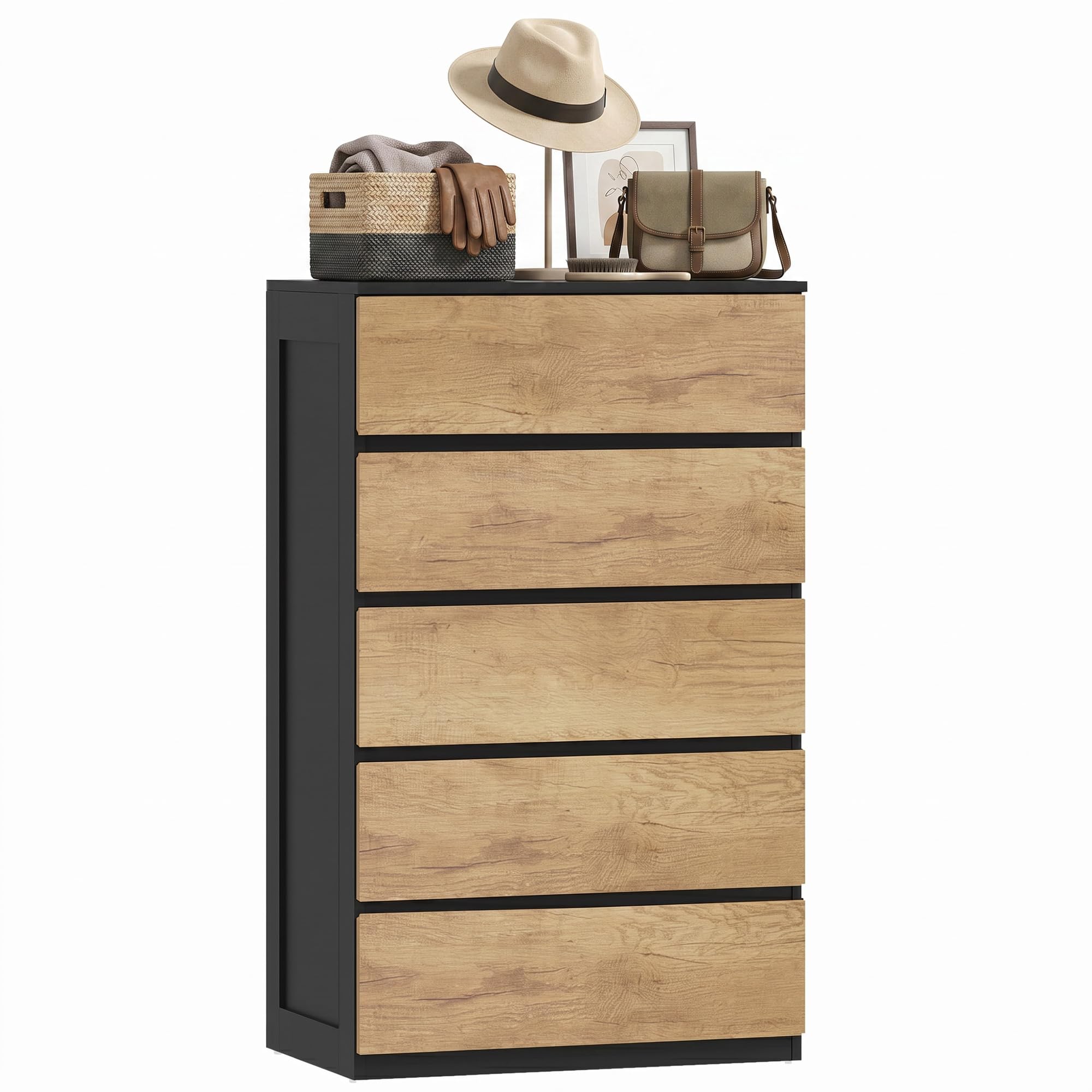 HOMCOM Cajonera dormitorio 5 cajones cómoda 60 x 39 x 100 cm negro roble | Cómoda de madera para dormitorio, sala de estar, comedor, pasillo