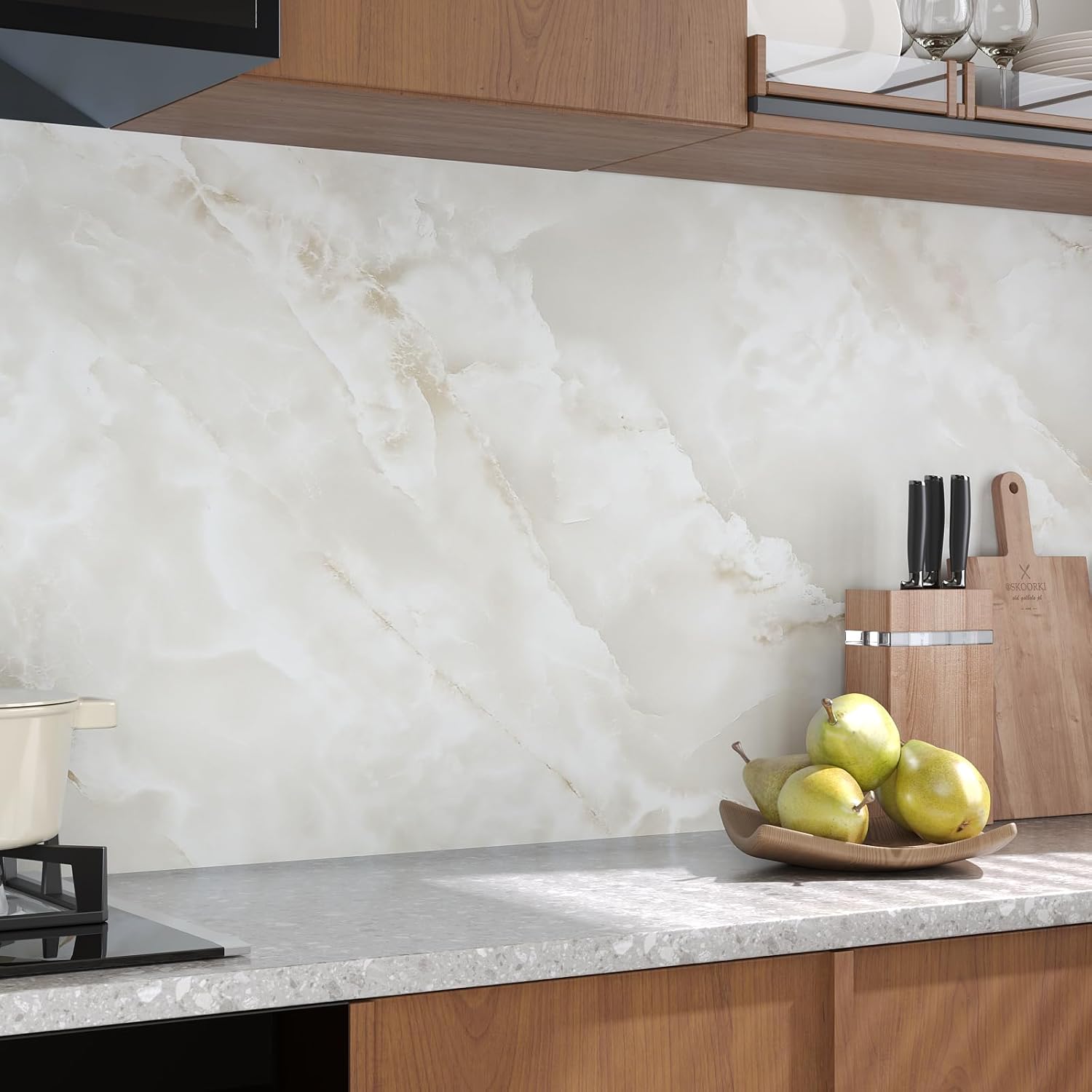 VaryPaper 15.7"x315" Matte Cream Marble Contact Paper Peel and Stick Countertops Waterproof Marble Vinyl Wrap for Desk Table Removable Self Adhesive Granite Wallpaper for Bathroom Kitchen Counter Wrap
