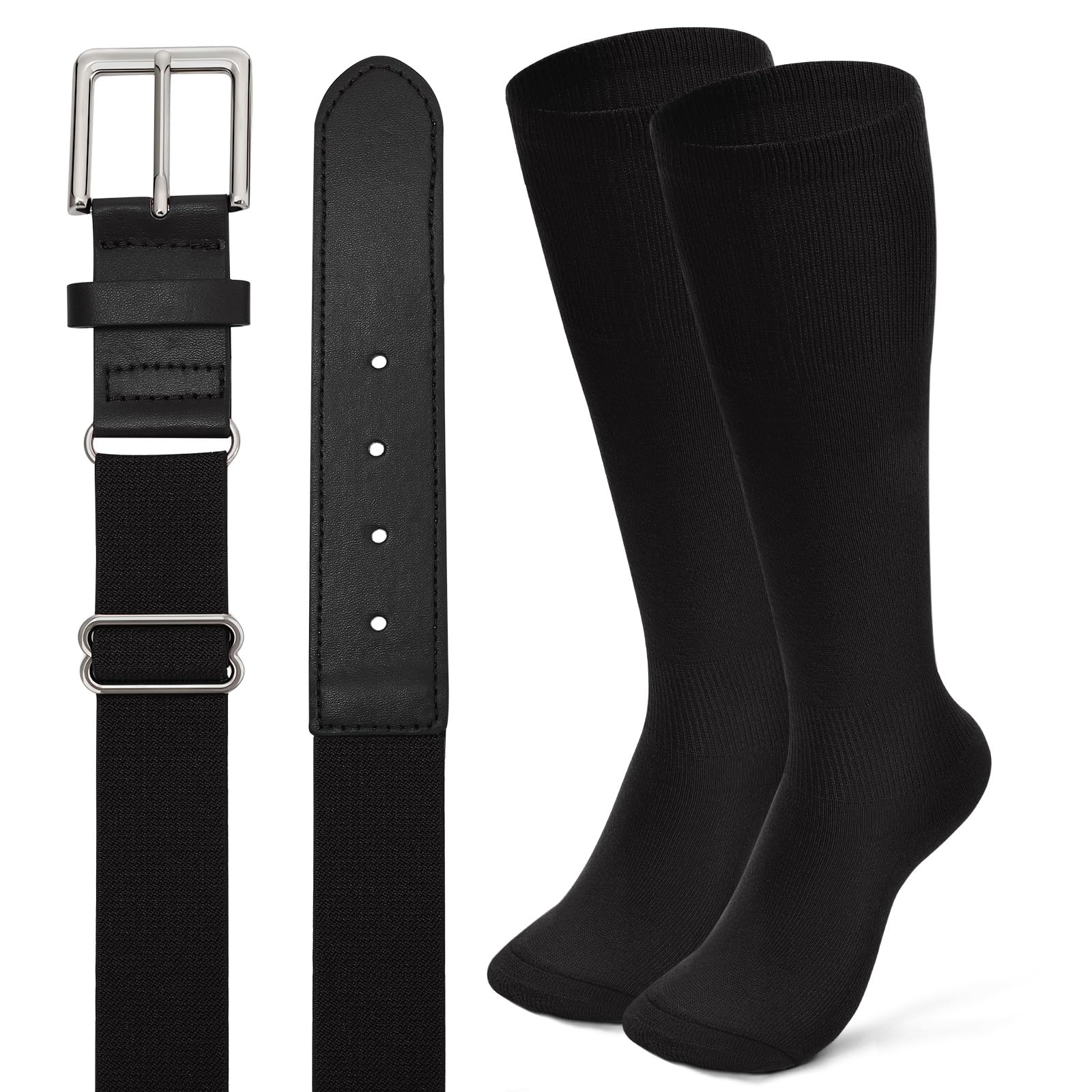 XZQTIVE Baseball Softball Socks and Baseball Softball Belt Combo Set Knee-High Soccer Socks for Kids Youth Adult