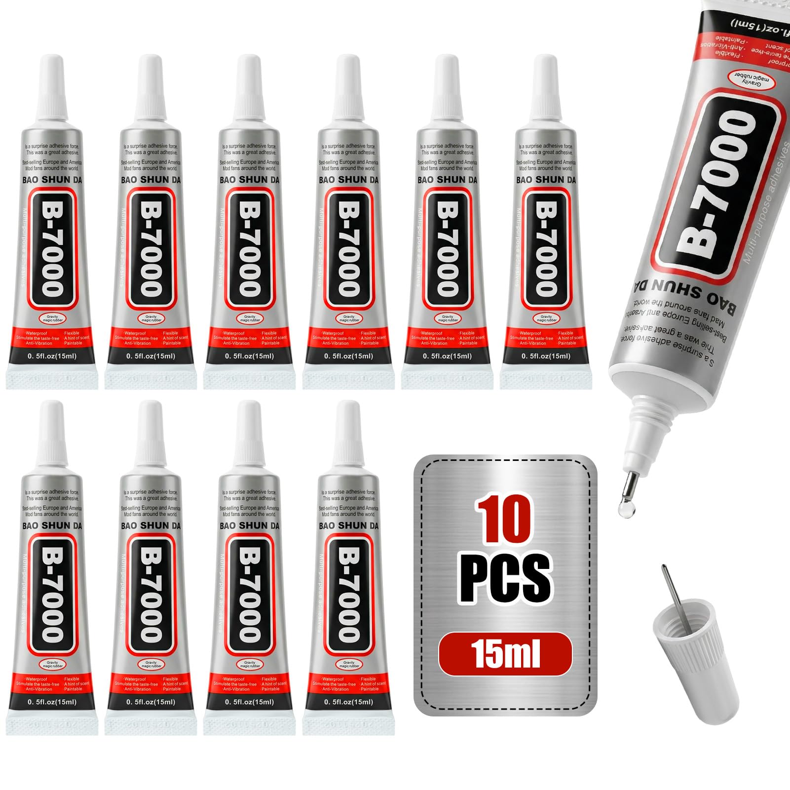 B-7000 Craft Glue for Jewelry Making - 15ml/0.5oz (10 Pack), Multi-Function B7000 Glue, Clear Rhinestone Glue Bedazzling Glue for Crafts, Fabric, Clothes, Shoes & Phone Repair