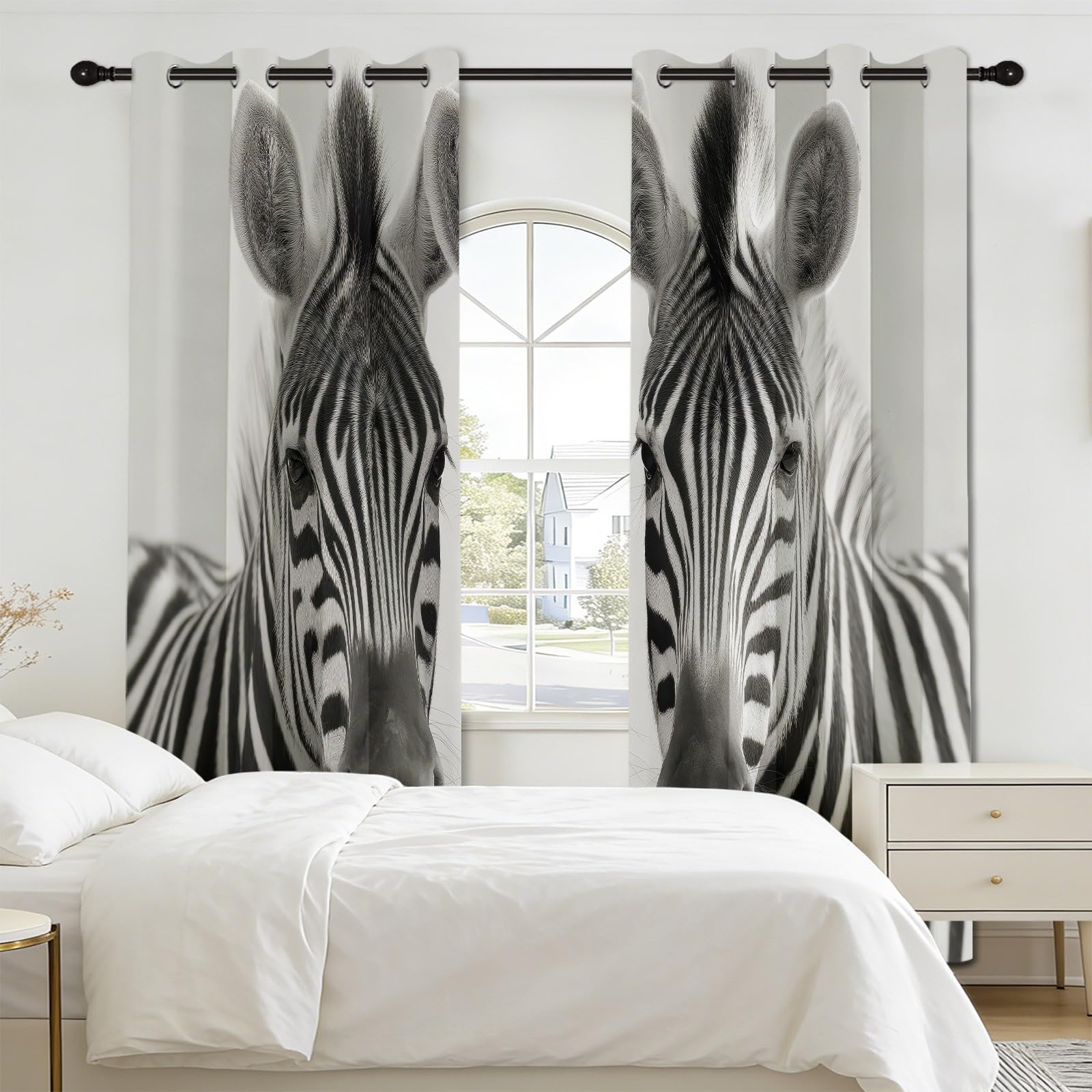 Nowoczesne zasłony zaciemniające 140 l x 160 cm, symetryczna zebra, dekoracja okienna do salonu, sypialni, izolacja termiczna, 2 panele