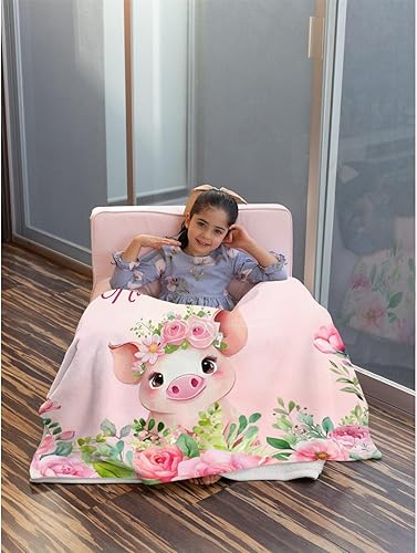 Miniatura 480 de Manta personalizada con diseño de jirafa y elefante, manta de franela suave, acogedora y ligera con nombre para sofá, cama, sofá, regalo, unisex