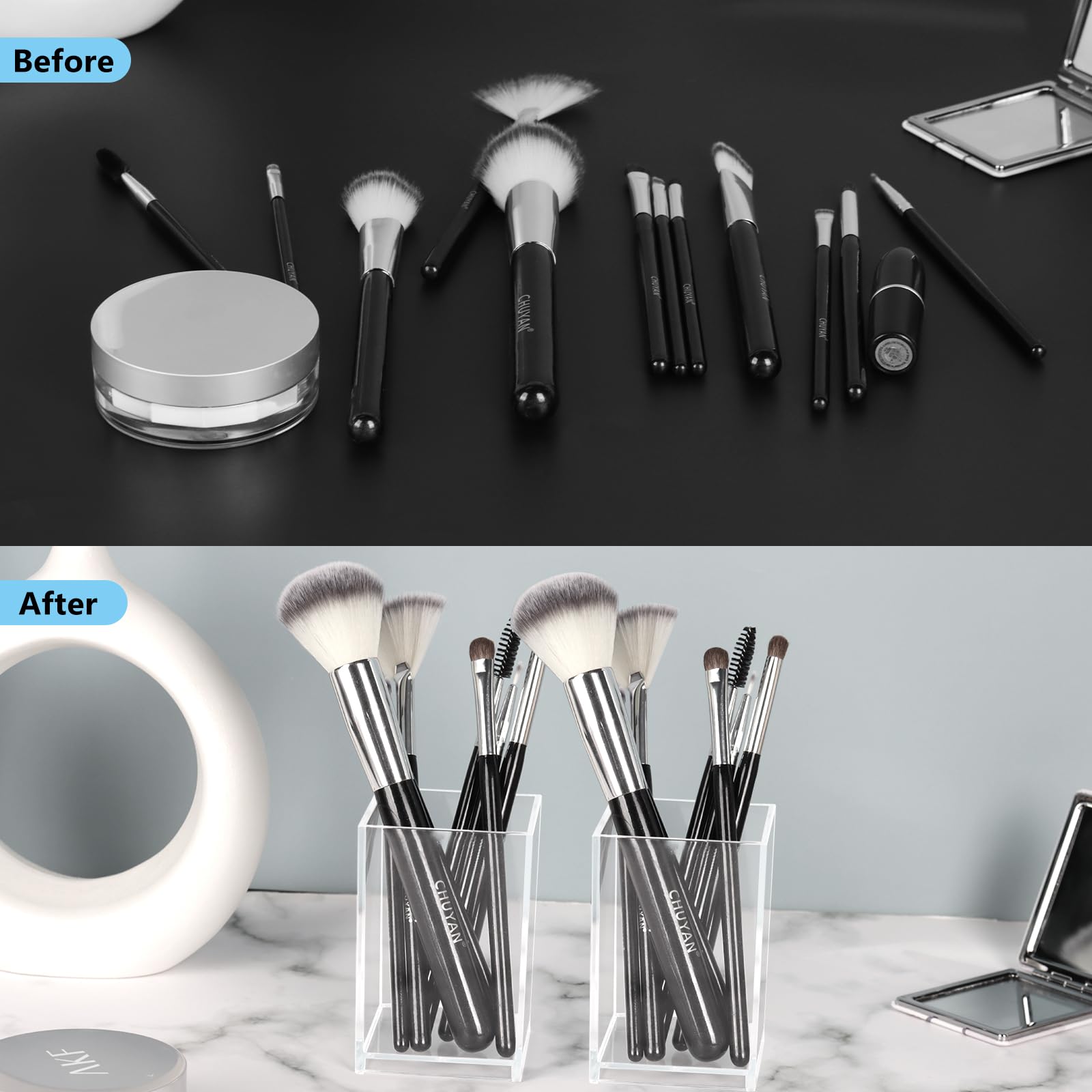 Top-spring Acrylic Pen Pencil Holder, 2 Pack Clear Desk Organisers for Pens Pencils, Makeup Brushes - Image 4