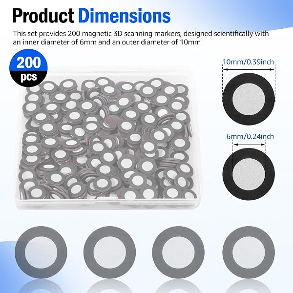 200/400 Stück 3D Scanner Marker Magnetisch,Magnetisches 3D Scanner,Innen 6,0 mm,Außen 10 mm,Tracking Punkt,Hochreflektierender Referenzpunkt,für Scannen(schwarz,200pcs) - 2