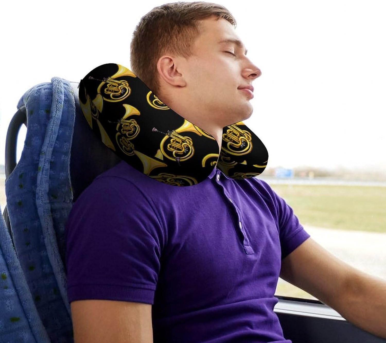 French Horn Travel Pillow U Shape Neck Pillow Washable Pillowcase for Sleeping Chair