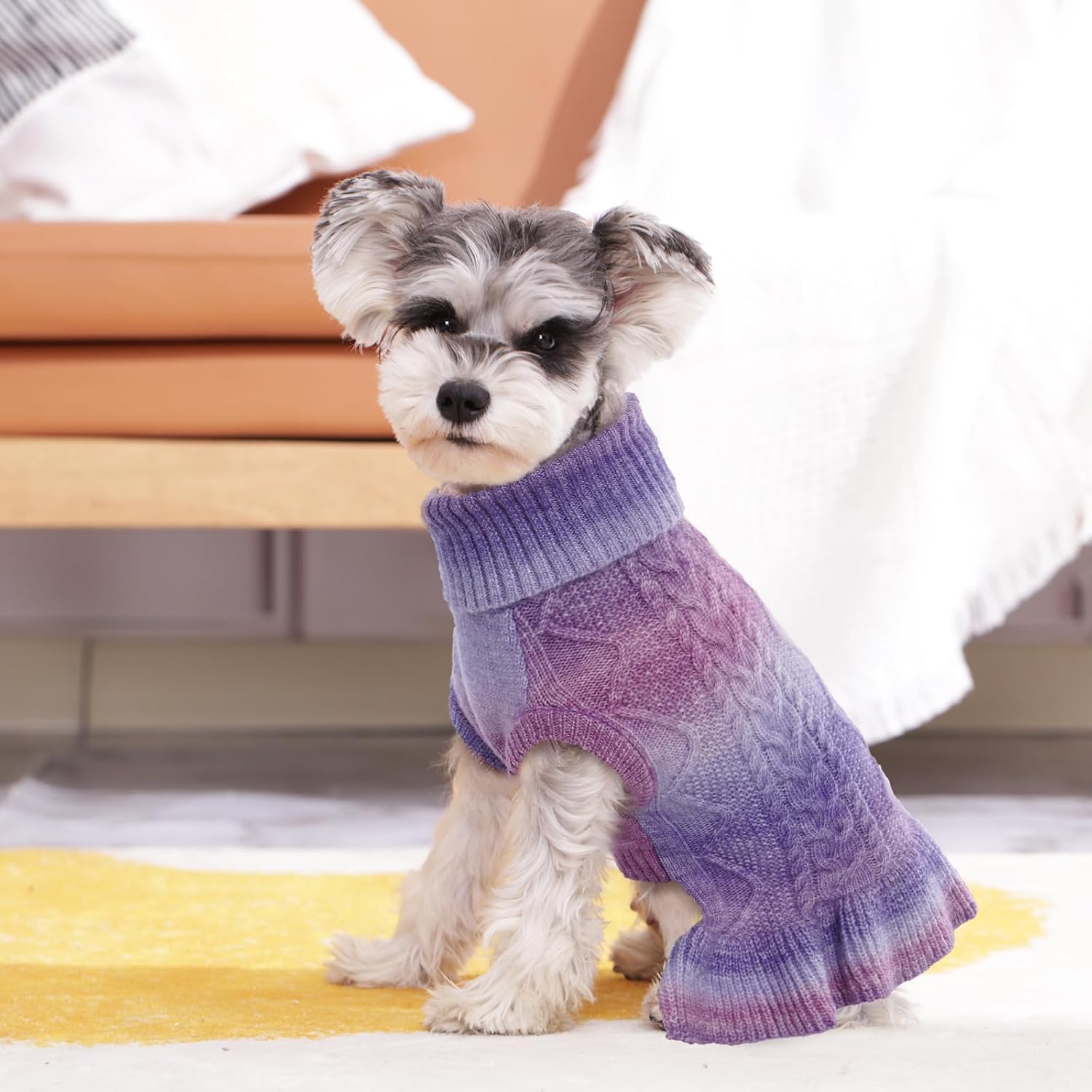 QBLEEV Dog Sweater Dress, Dog Christmas Sweaters for Small Dogs, Pullover Puppy Sweaters Purple Pet Sweaters Warm Winter Fall Dog Sweaters Vest Turtleneck Holiday Dog Sweaters for Dogs Girls Boys S