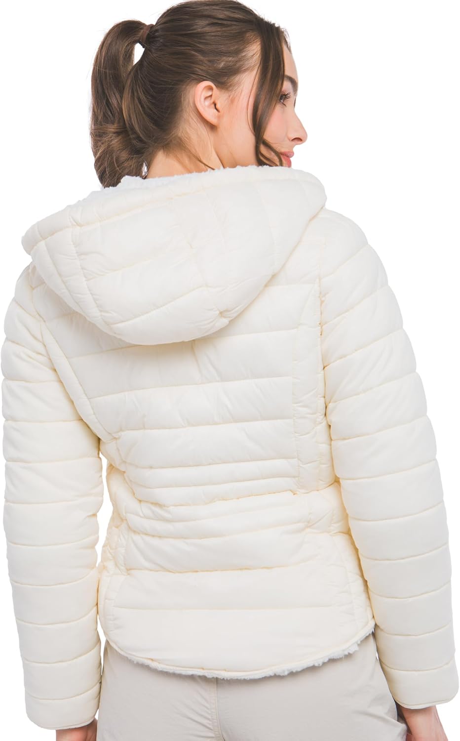 Love Tree Women's Reversible Sherpa Puffer Jacket - Fleece Hooded Sherpa Padded Outerwear Jacket