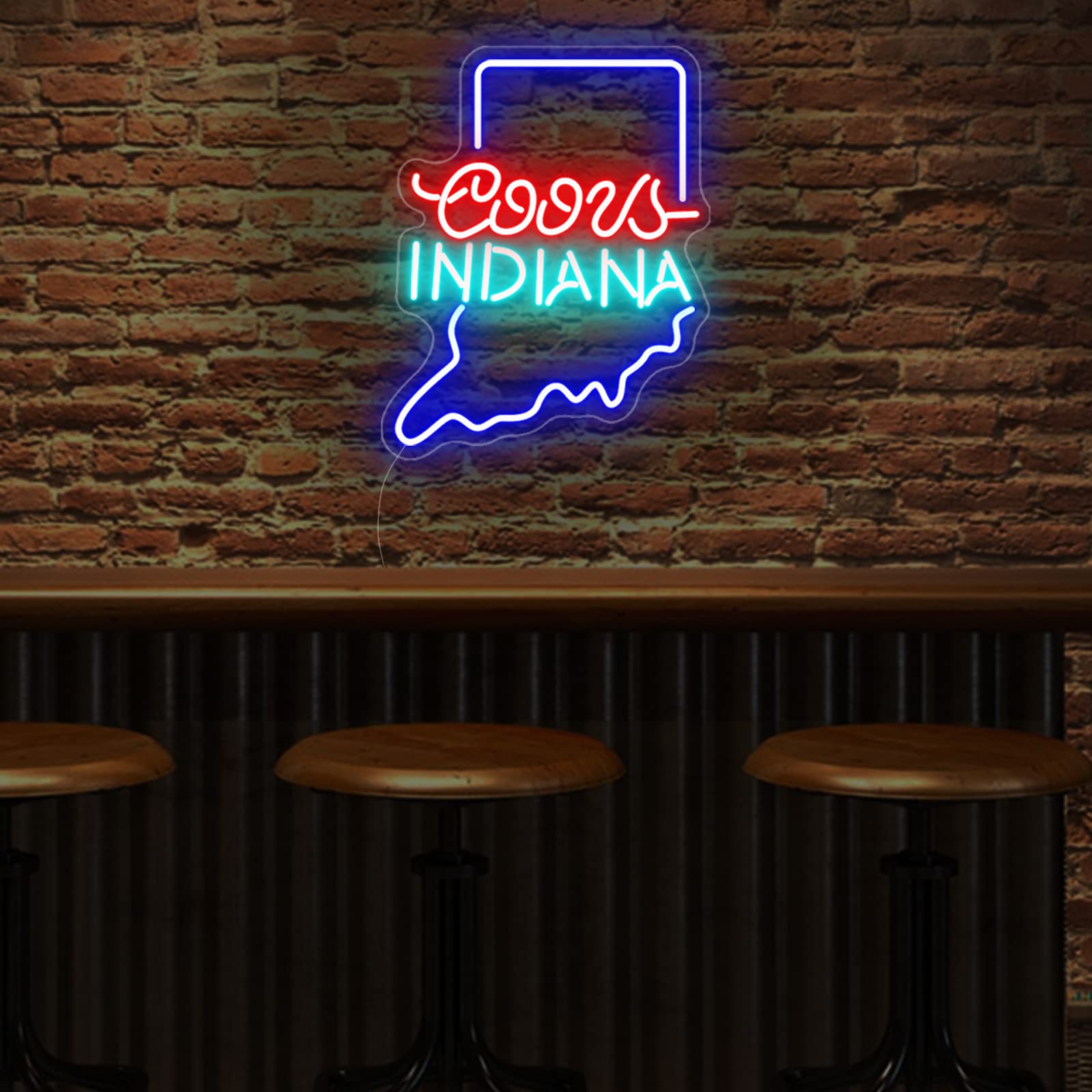 Coor Indiana Map LED Neon Sign - 15x12 Inch Handmade Bar Wall Decor For Man Cave & Game Room