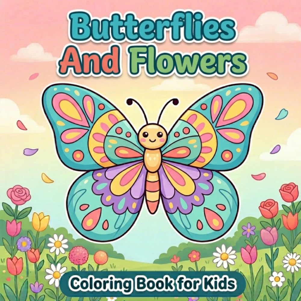 Butterflies And Flowers Coloring Book For Kids: 50 Cute and Easy Butterfly and Flower Coloring Pages for Boys and Girls Ages 6–12