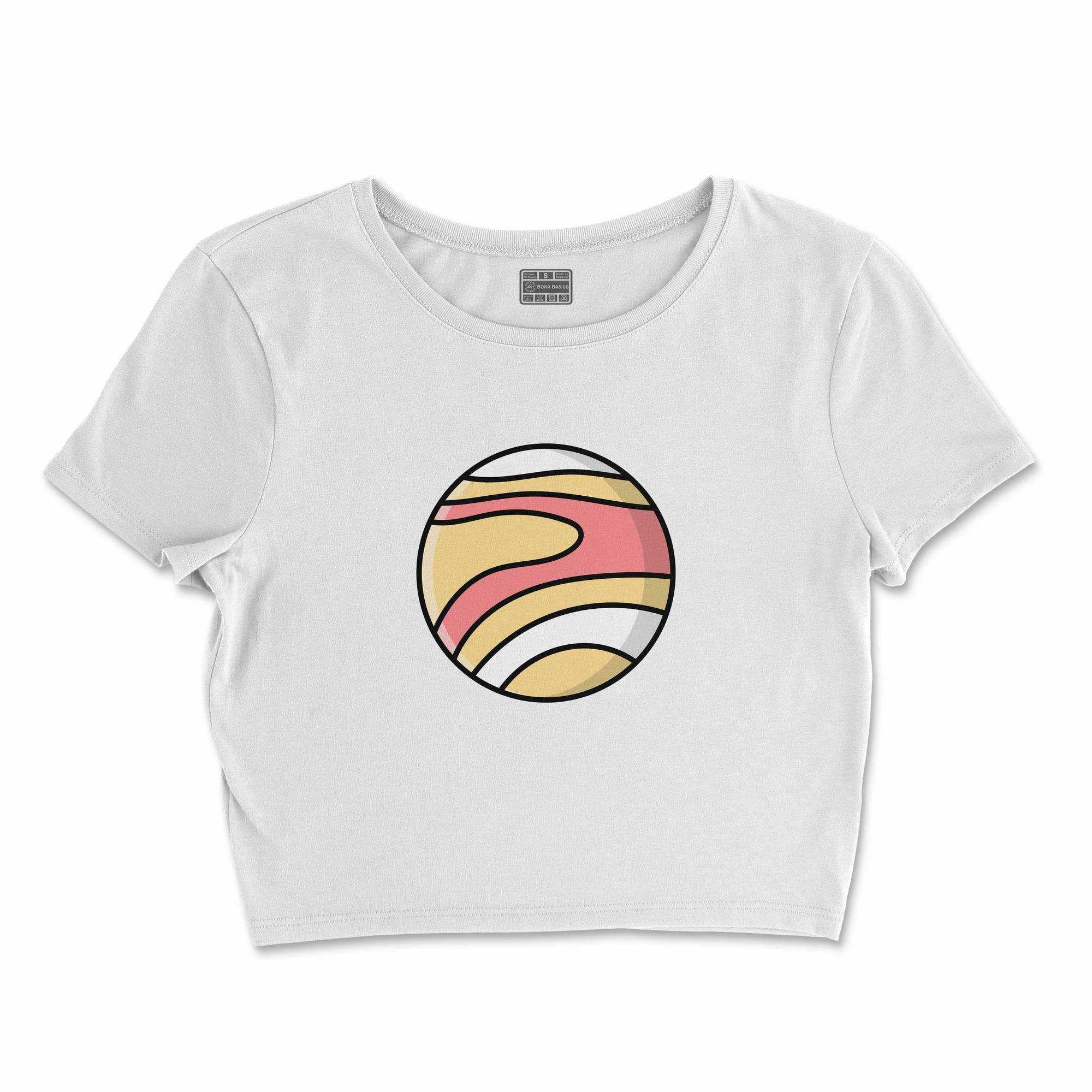 Bona Basics, Digitally Printed, Women's Basic Crop-Top,%100 Cotton, White, Casual, Women's Tops, Size: S