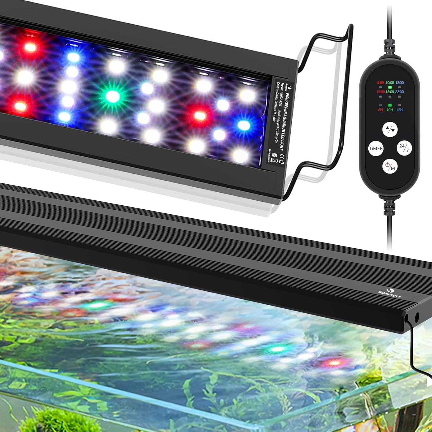 fishkeeper 24/7 Auto-Cycle Smart LED Aquarium Light - 8 Colors RGB Light Custom Timer, IP68 Waterproof, 14W/26W/36W Full Spectrum Fish Tank Light Aquarium Plant Light for 12-43 Inch Tanks