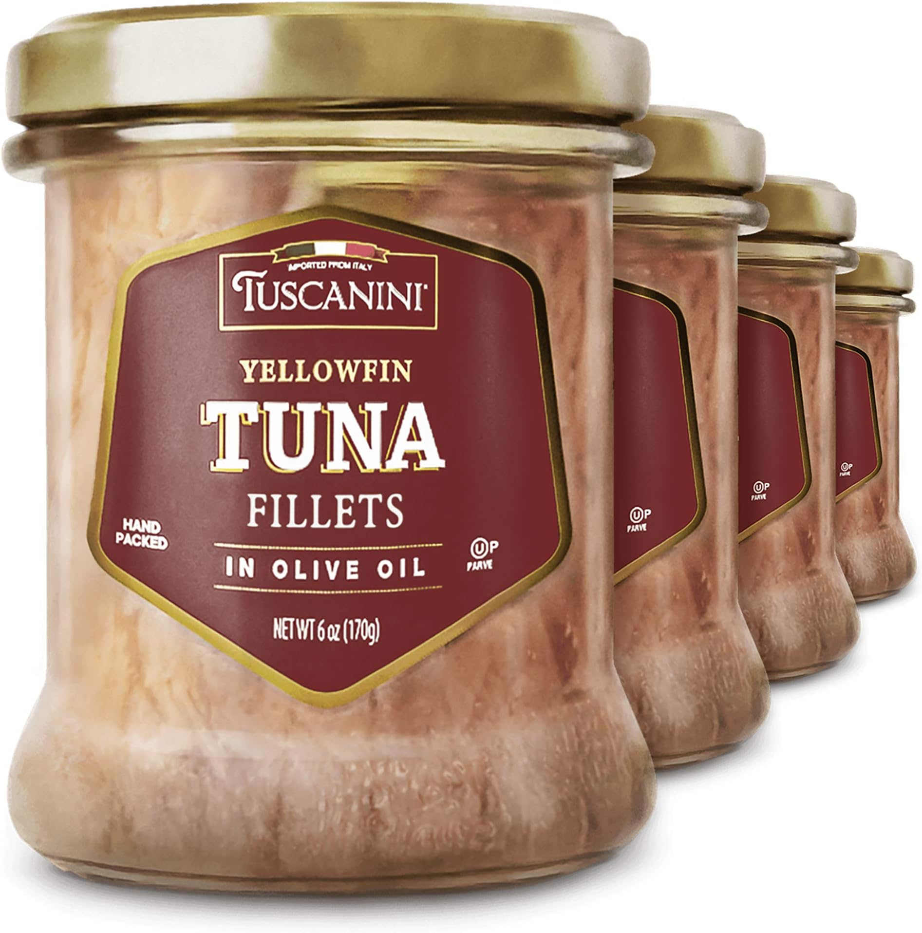 Tuscanini Italian Yellowfin Tuna Fillets in Pure Olive Oil 6oz (4 Pack), Gluten Free, Soy Free, Mineral Enriched, Rich Meaty Texture