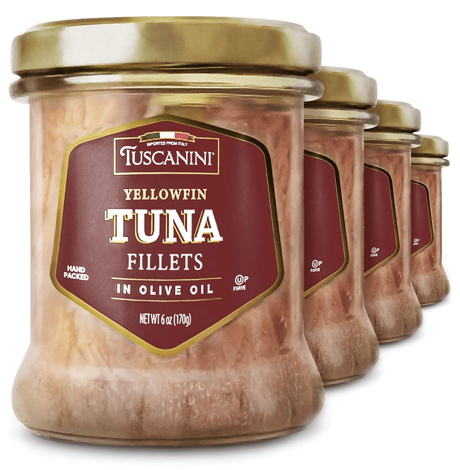 Tuscanini Italian Yellowfin Tuna Fillets in Pure Olive Oil 6oz (4 Pack), Gluten Free, Soy Free, Mineral Enriched, Rich Meaty Texture