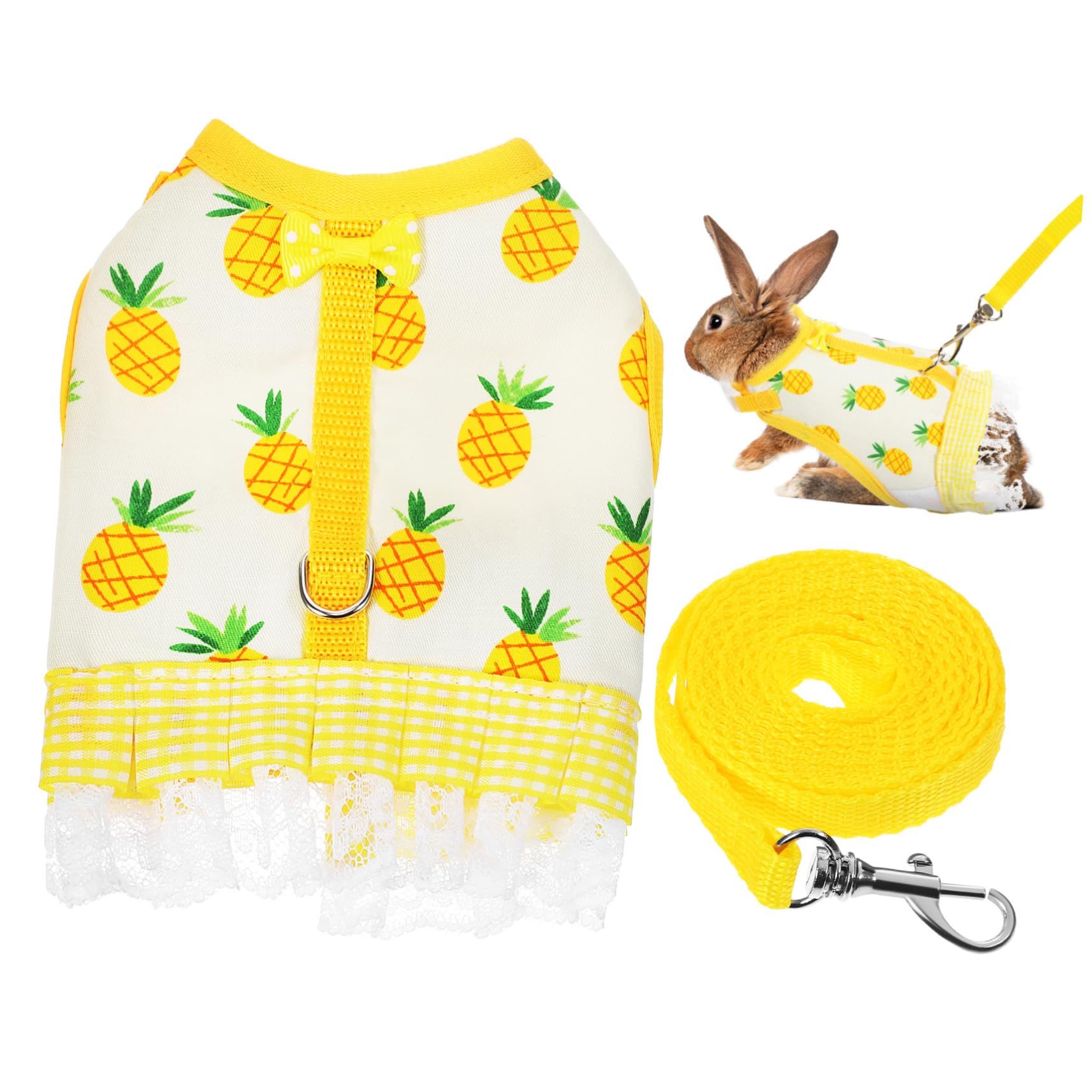 Abaodam Small Animal Harness Vest Leash Set Breathable for Rabbits Guinea Pigs Ferrets Cute Pineapple Pattern Safety Buckle Easy Wear