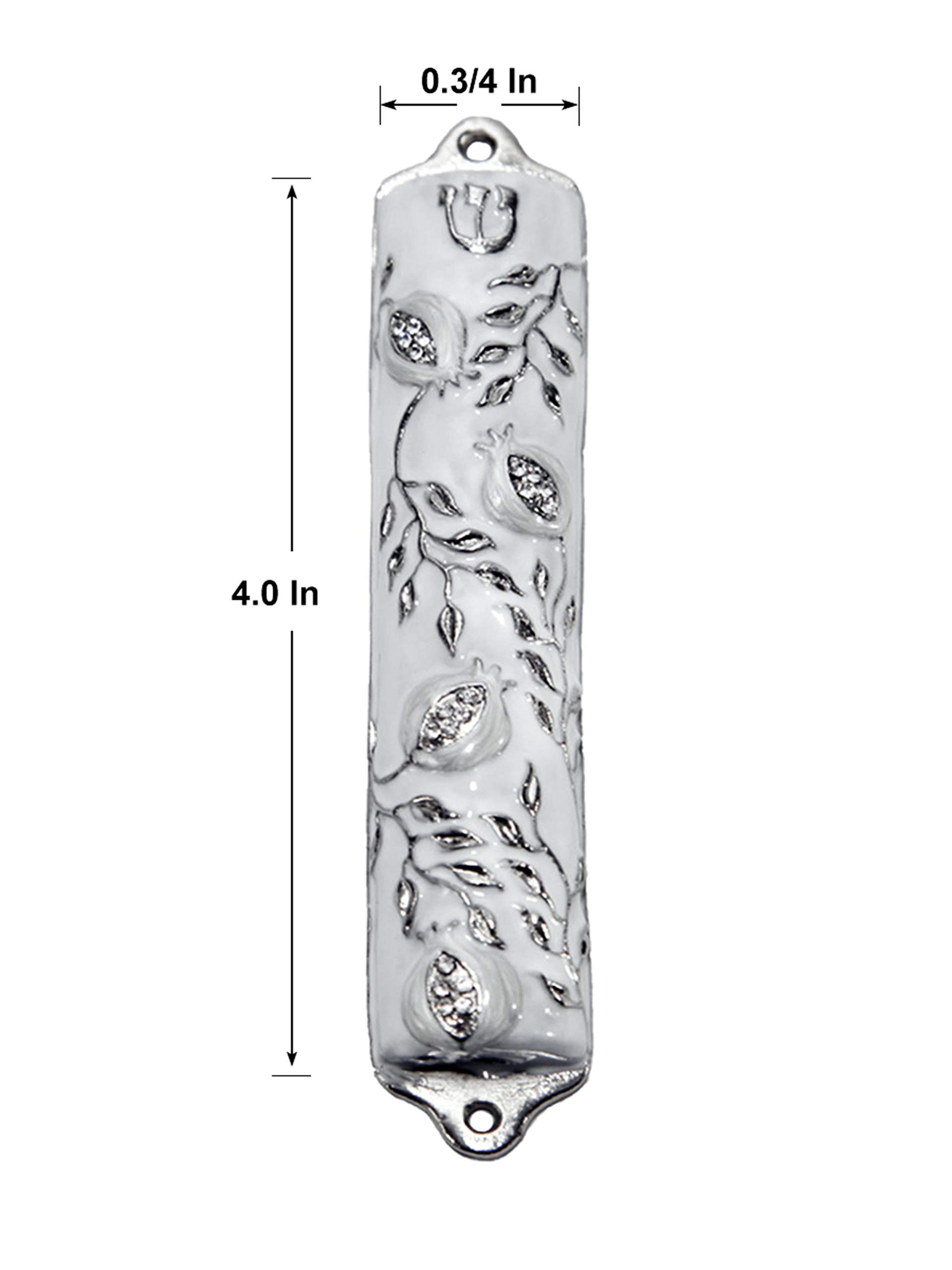 Mezuzah Case - Funda Mezuzah, diseño de árbol de Granada Fabricado en Peltre, Jerusalén Judaica, Funda Mezuza para Puerta de 4 Pulgadas, Color Blanco de Boda