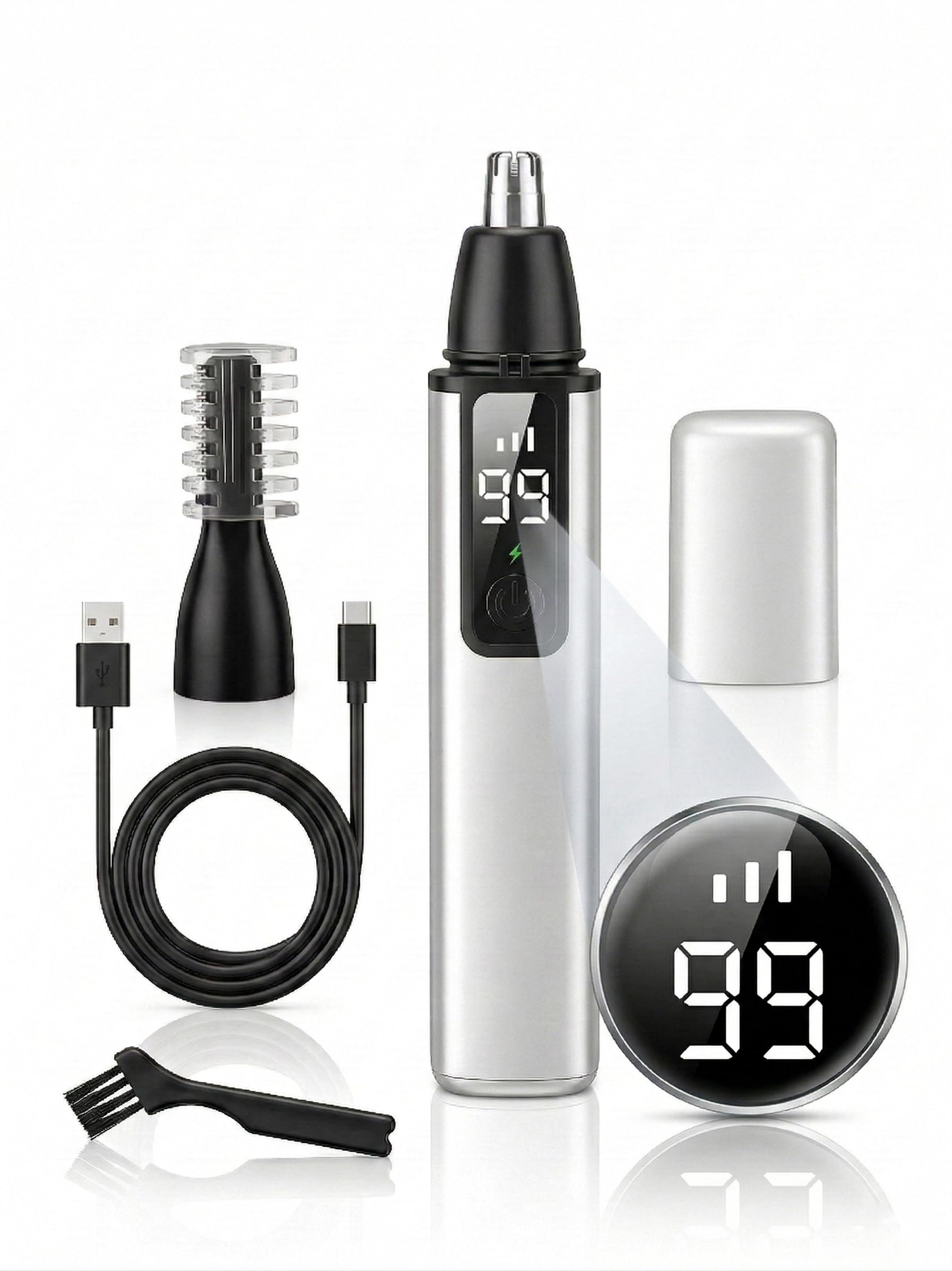JISHO 2-in-1 Nasenhaartrimmer Augenbrauentrimmer für Herren Damen mit LED Anzeige 8000 U/min Leistungsstarker Motor, USB-C Wiederaufladbar, Schmerzfrei Nasen- und Ohrenhaarentferner, Wasserdicht