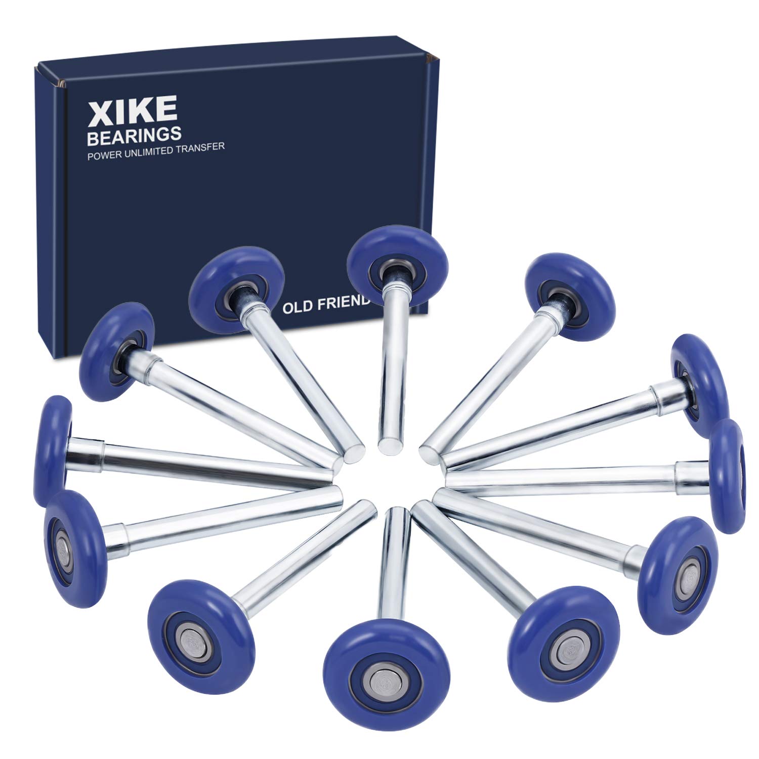 XiKe 10 Pack Blue 2" Nylon Garage Door Roller 4" Stem, Quiet/Durable and High Load, Use 6200-2RS Double Seals Precision Bearings.