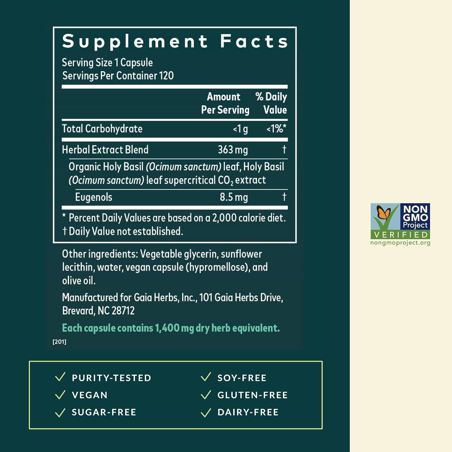 Gaia Herbs Holy Basil Leaf - Traditionally Used to Support Stress Response - Adaptogenic Ayurvedic Herb* - 120 Vegan Liquid Phyto-Caps (60 Servings) - Image 3