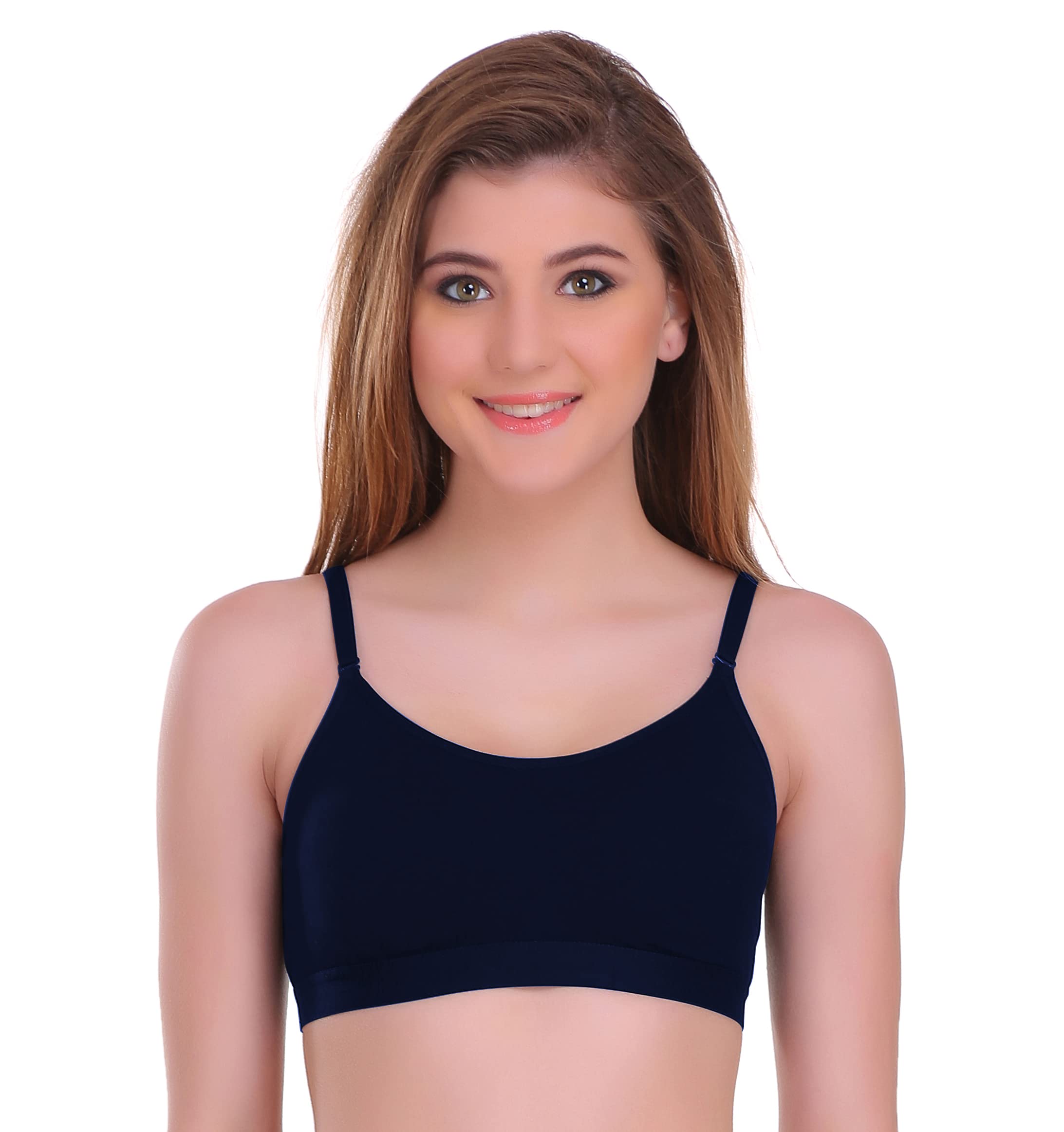 Flora Lingerie Doll Bee Cotton Lycra Regular Full Coverage Women, Girls Sports | Gym | Yoga Bra with Adjustable & Detachable Strap in Black | Skin | White Color - Free Transparent Strap