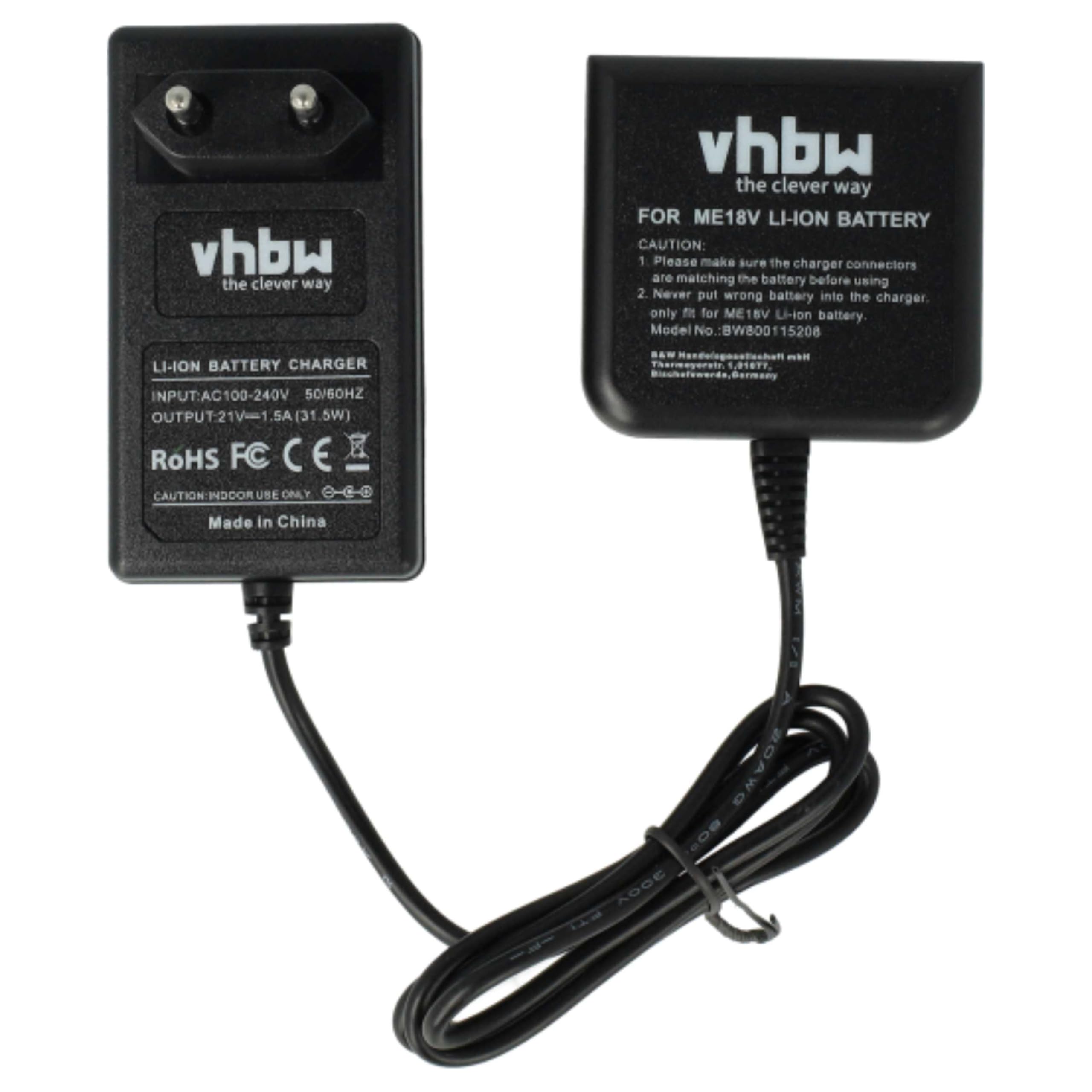 vhbw Cargador Compatible con Metabo BS 18 LT BL Q, BS 18 LT Quick, BS18 LTX, BS 18 LTX-3 BL Q I, BS 18 LTX BL Q I Herramientas, baterías de Li-Ion