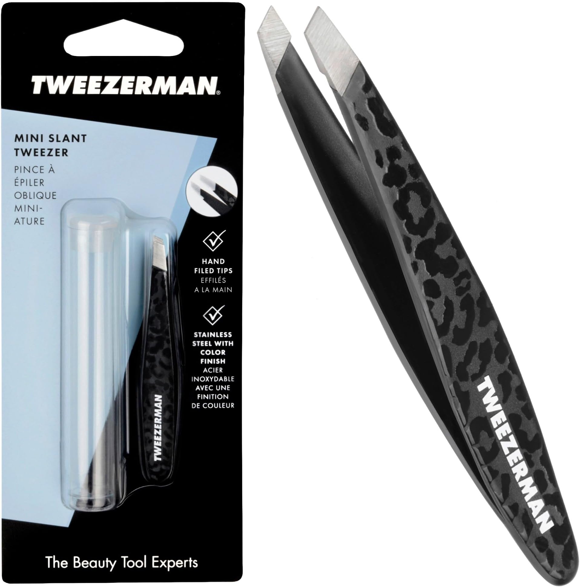 Mini Slant Tweezer, Professional Stainless Steel Precision Tweezers for Facial Hair and Eyebrows, with Travel Case, (Pack of 1)