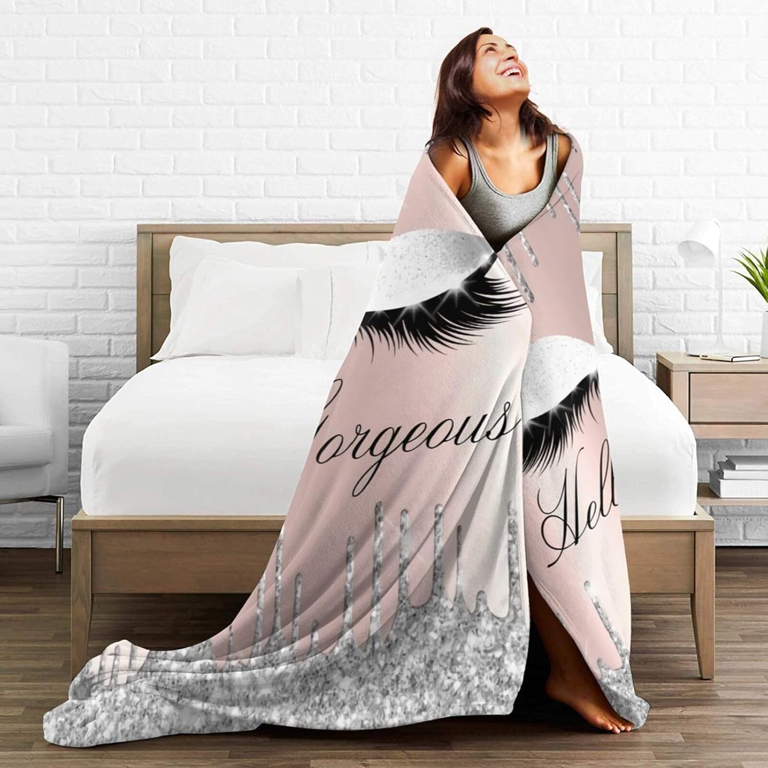 Flannel Eyelashes Silver Rose Drips Throw Blanket- Ultra Soft Lightweight for Bed, Sofa, Travel & Camping 80"X60" Inch